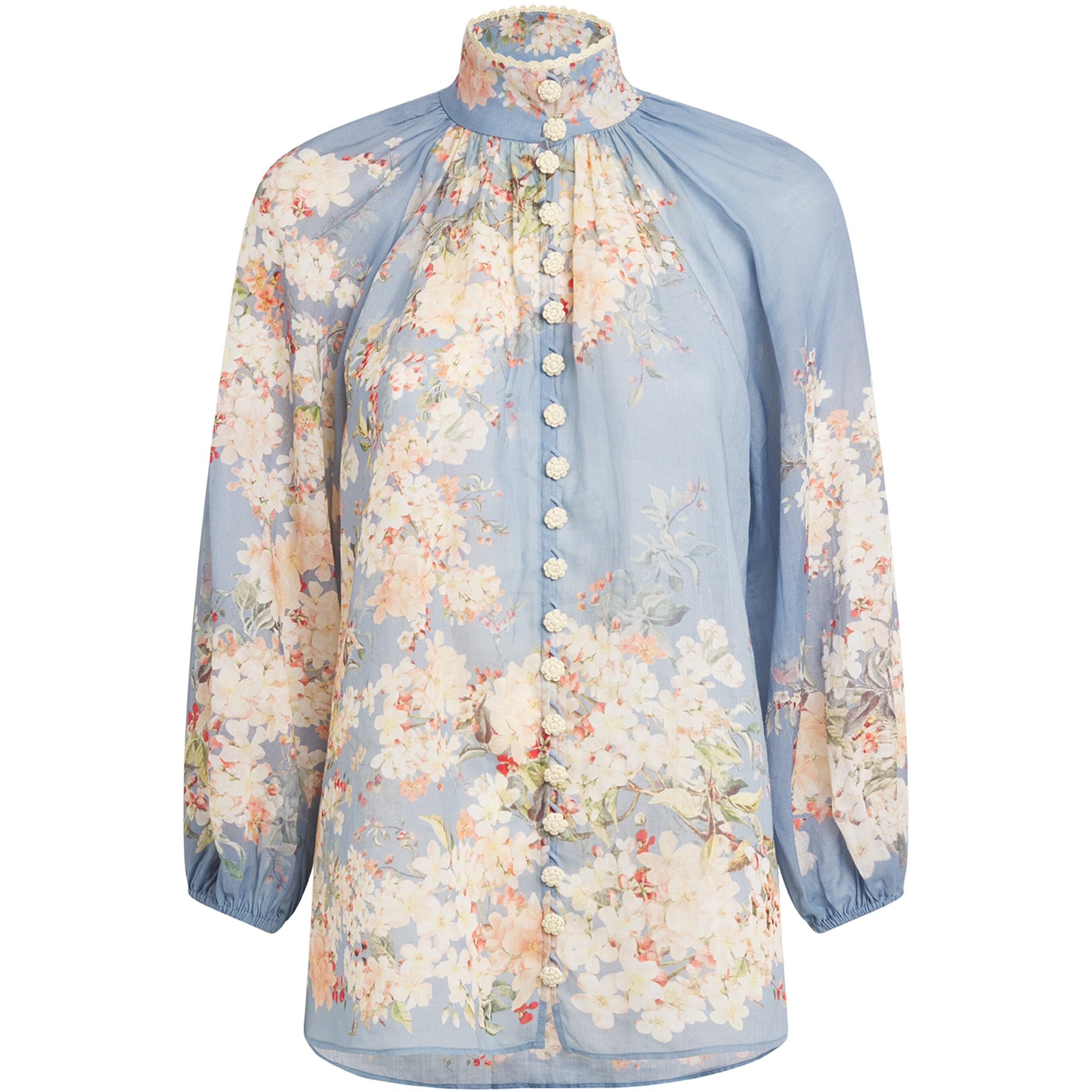 Zimmermann Blue Ramie Cascadian Billow Blouse