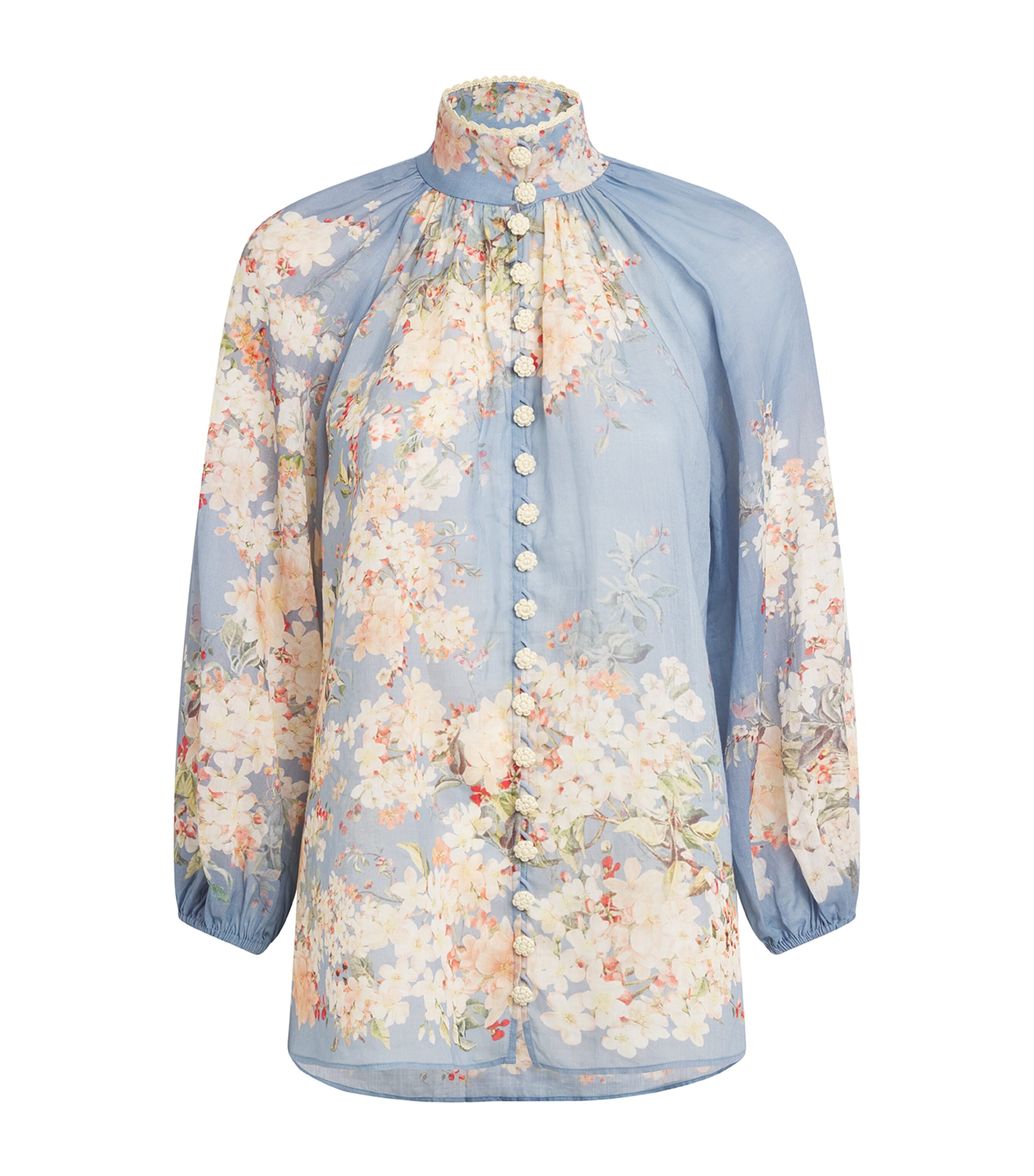 Zimmermann Blue Ramie Cascadian Billow Blouse