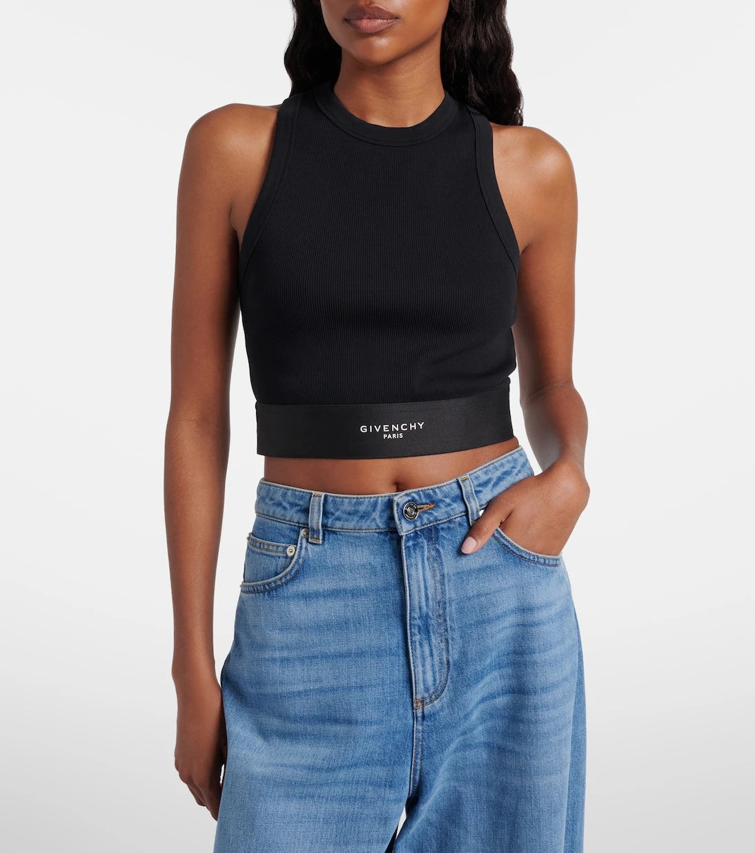 Givenchy - Logo ribbed-knit cropped cotton tank top