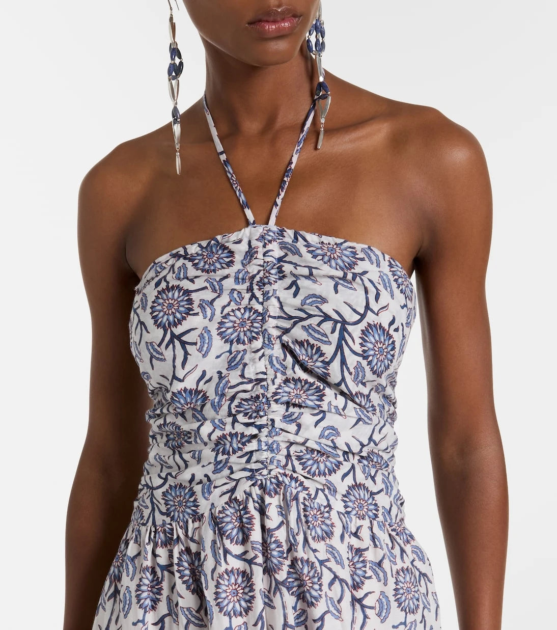 Velvet - Floral ruched cotton midi dress