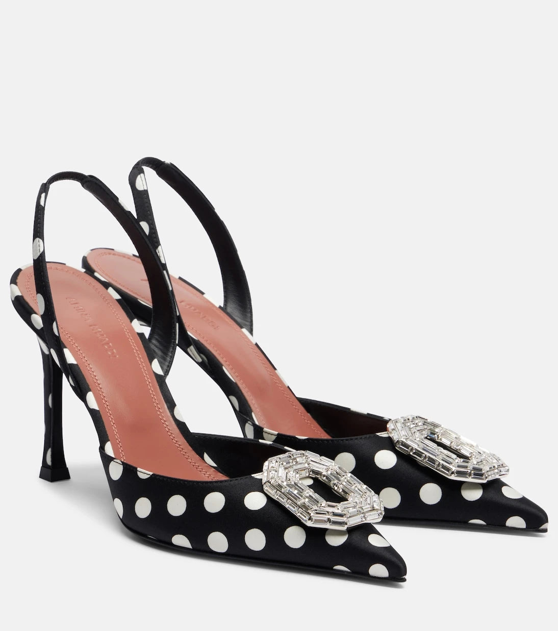 Amina Muaddi - Camelia polka-dot satin slingback pumps