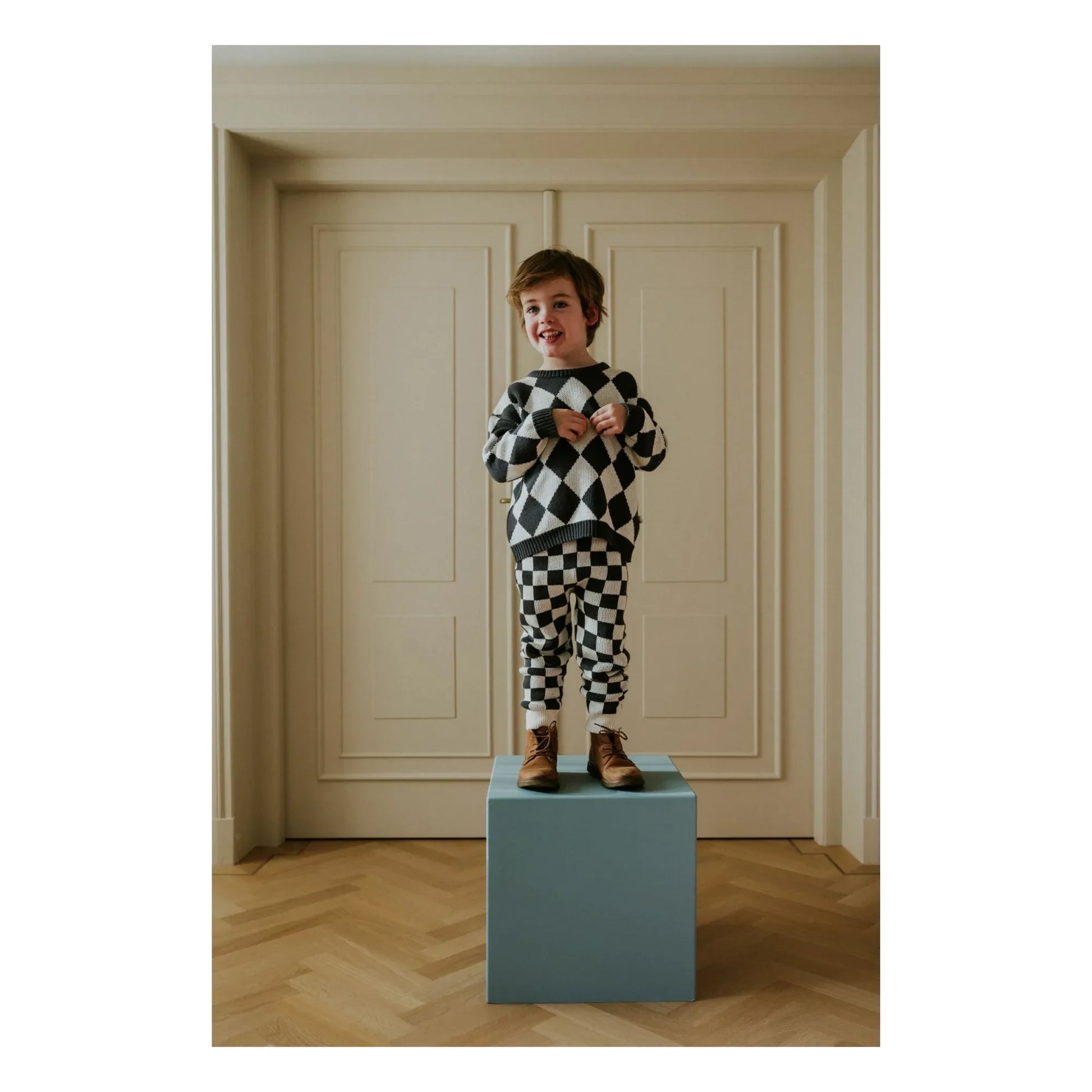 Yuki - Organic Cotton Check Sweater | Grey