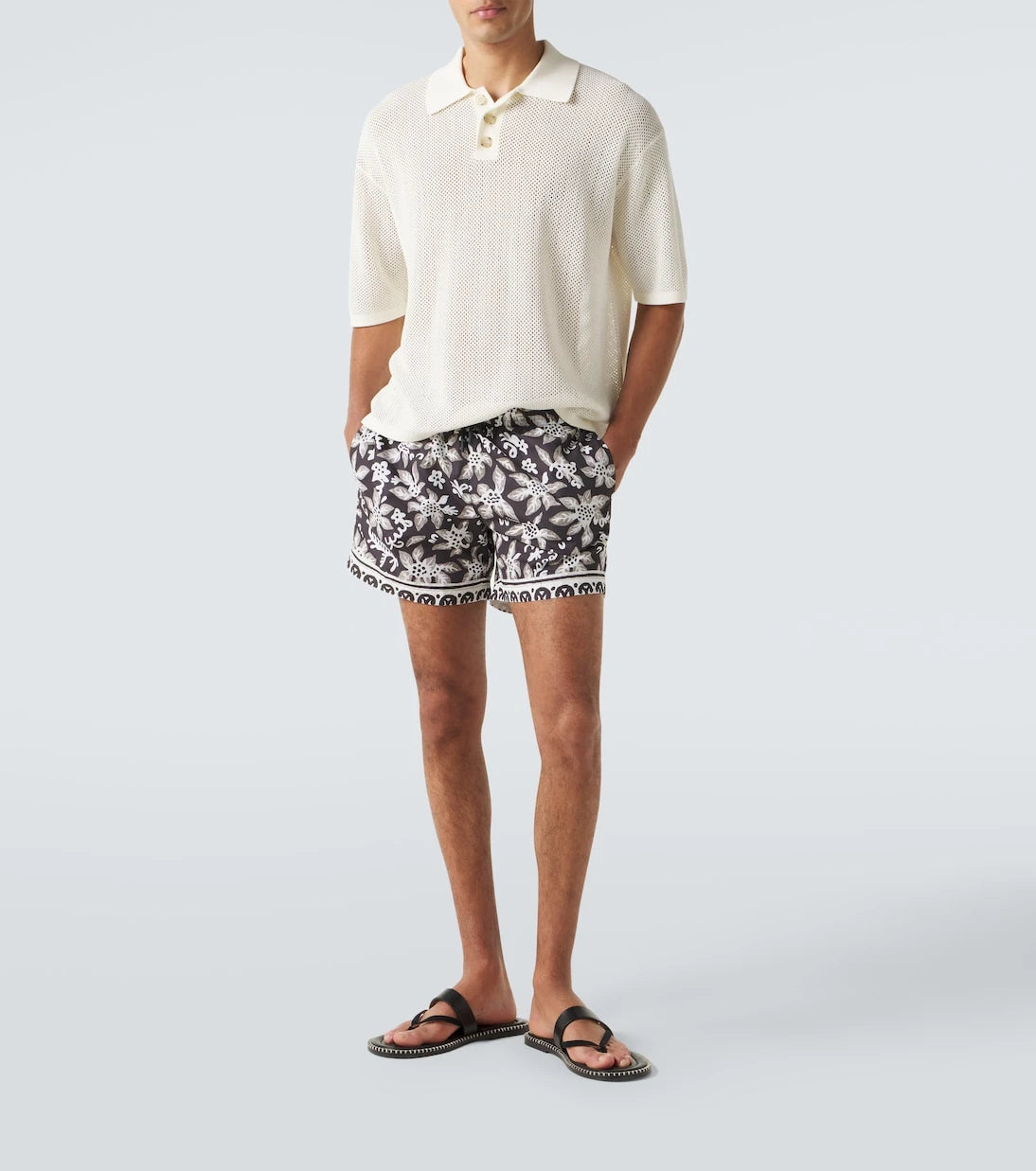 Commas - Open-knit cotton-blend polo sweater