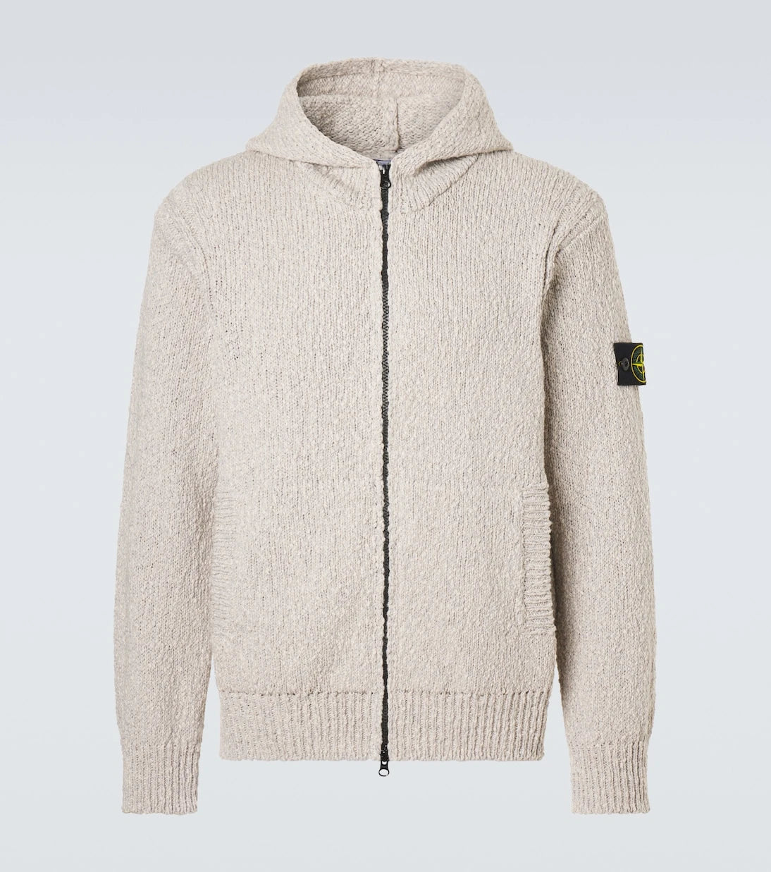 Stone Island - سترة بغطاء رأس بسحاب من القطن بنمط البوصلة