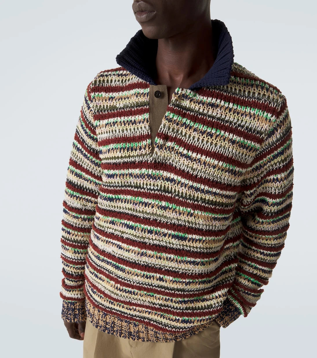 Sacai - Striped cotton-blend polo sweater