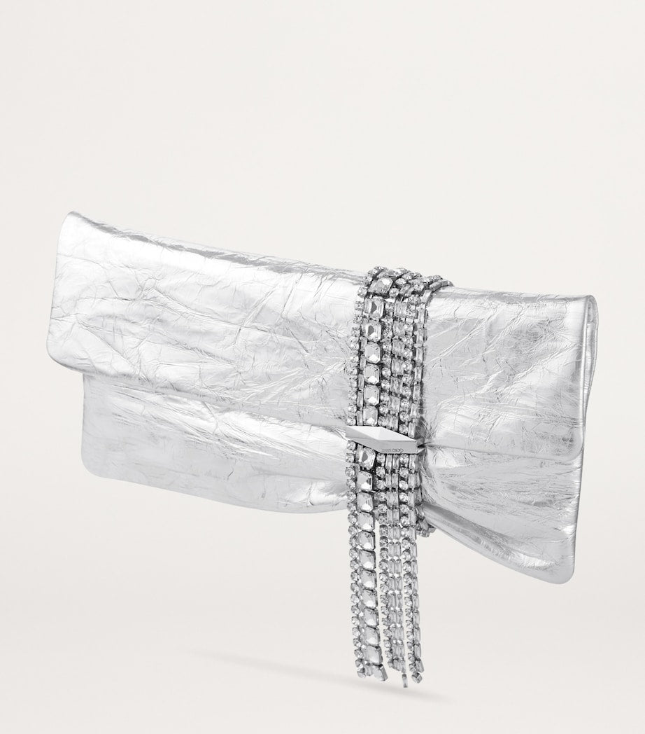 Jimmy Choo Silver Leather-Crystal Zandra Clutch Bag