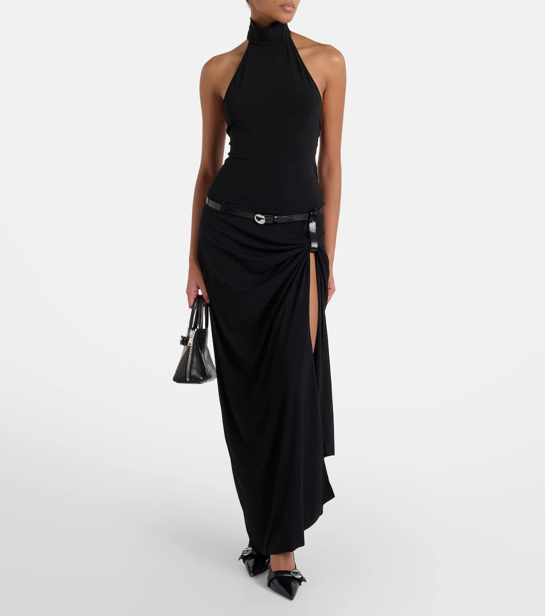 Coperni - Belted asymmetric draped halterneck maxi dress