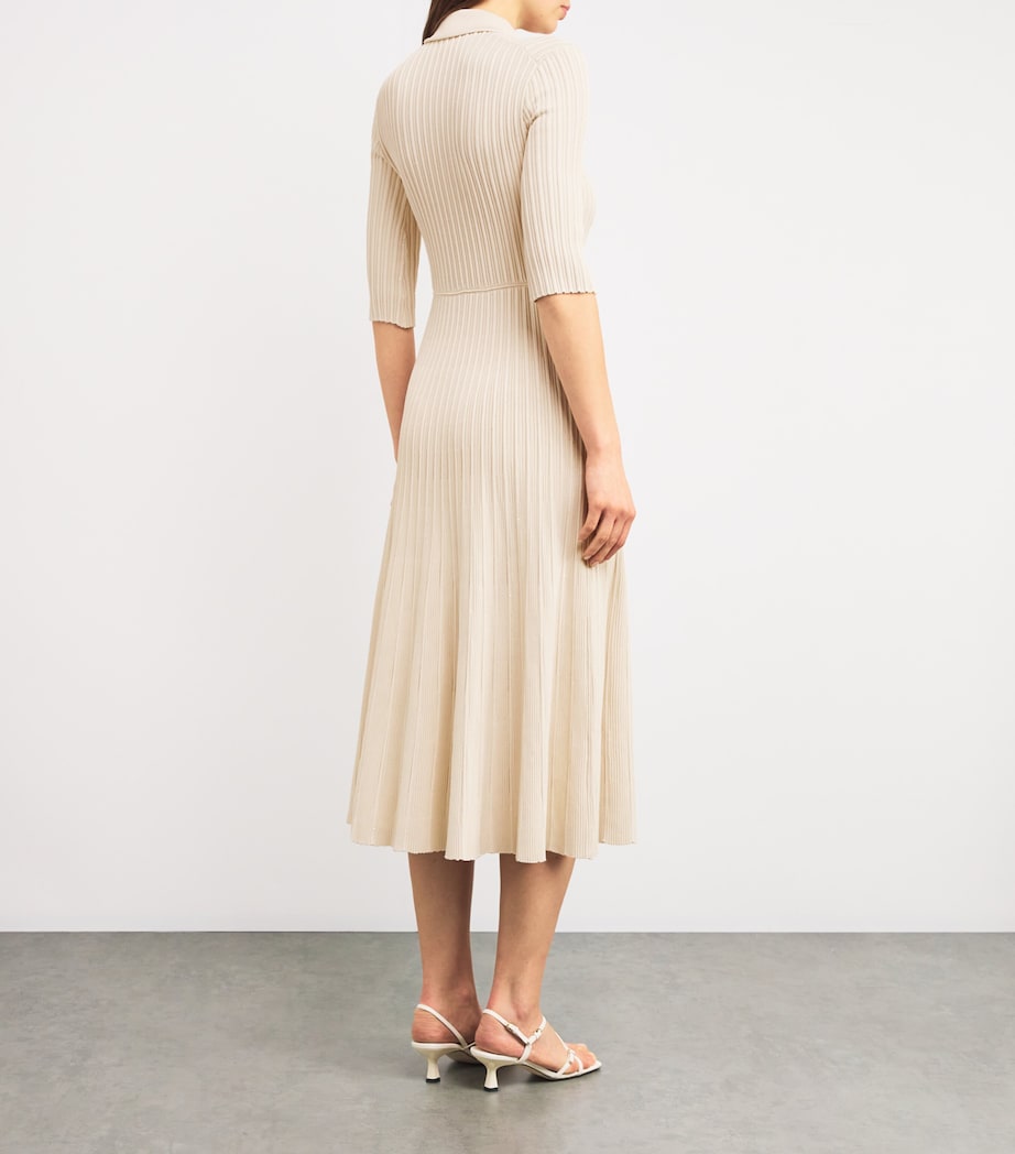 Maje Neutral Sequinned Ribbed Midi Dress