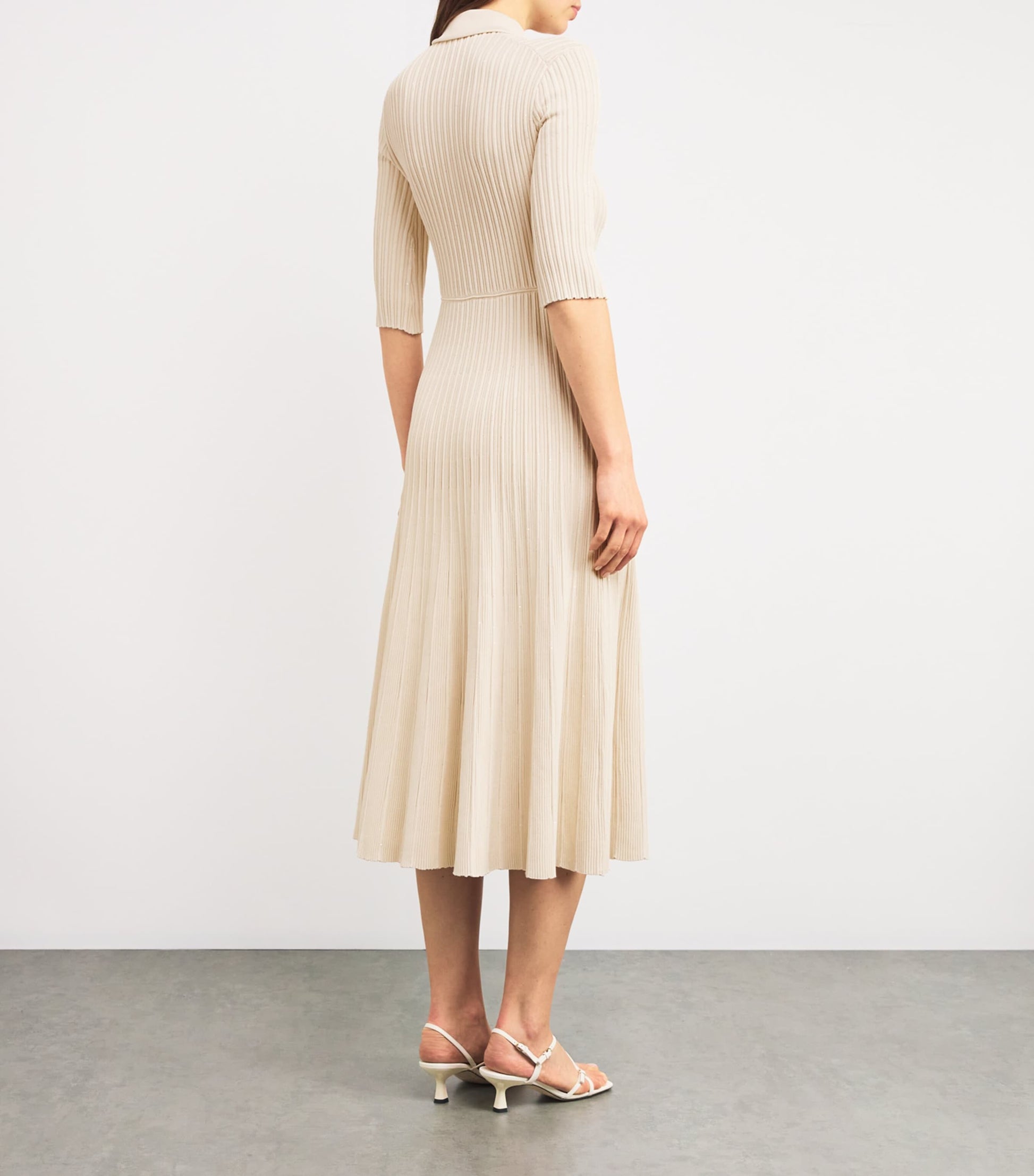 Neutral Sequinned Ribbed Midi Dress