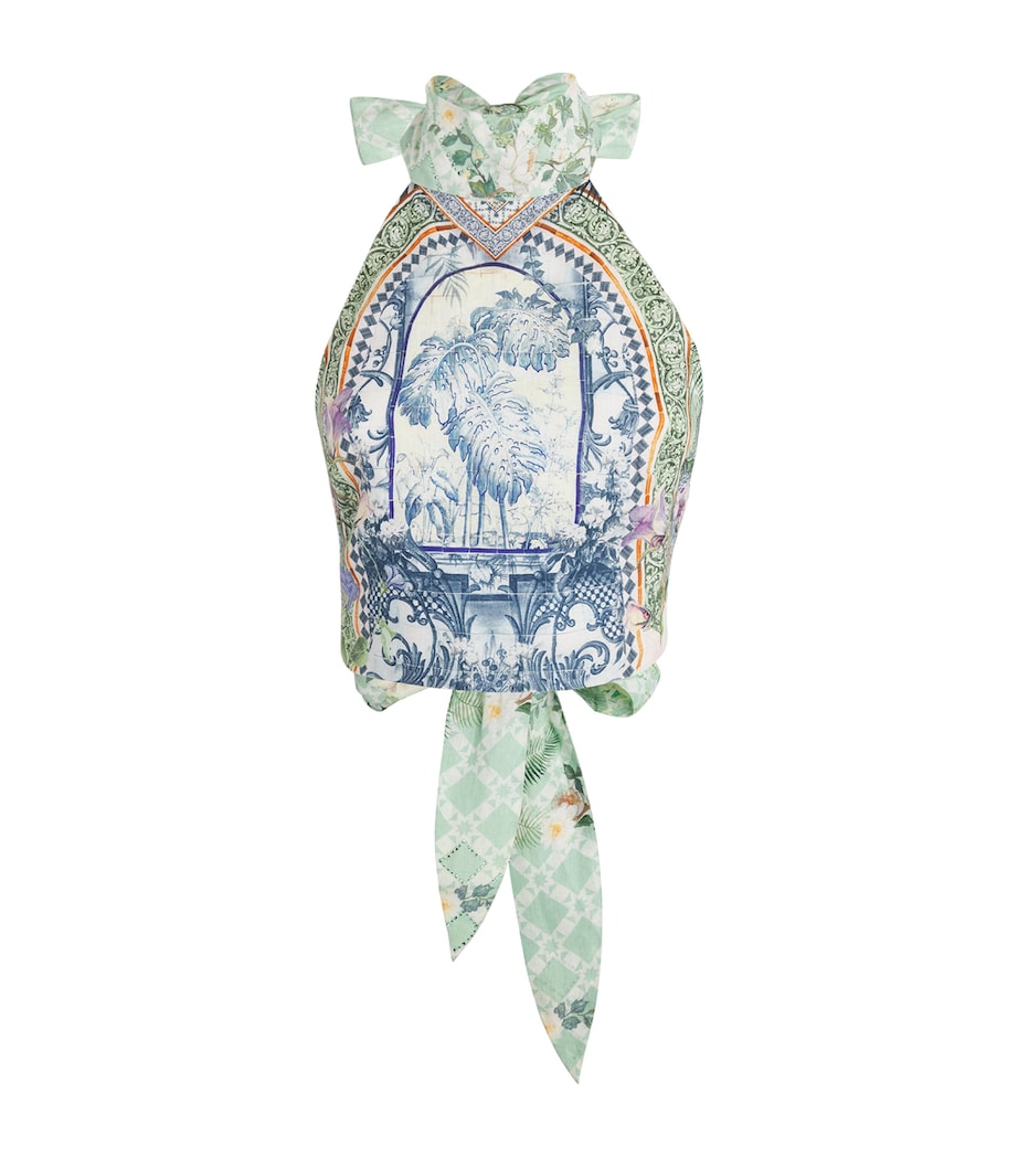 Blue Linen Jardim Party Halterneck Top