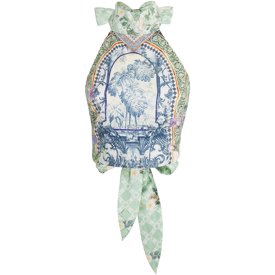 Blue Linen Jardim Party Halterneck Top