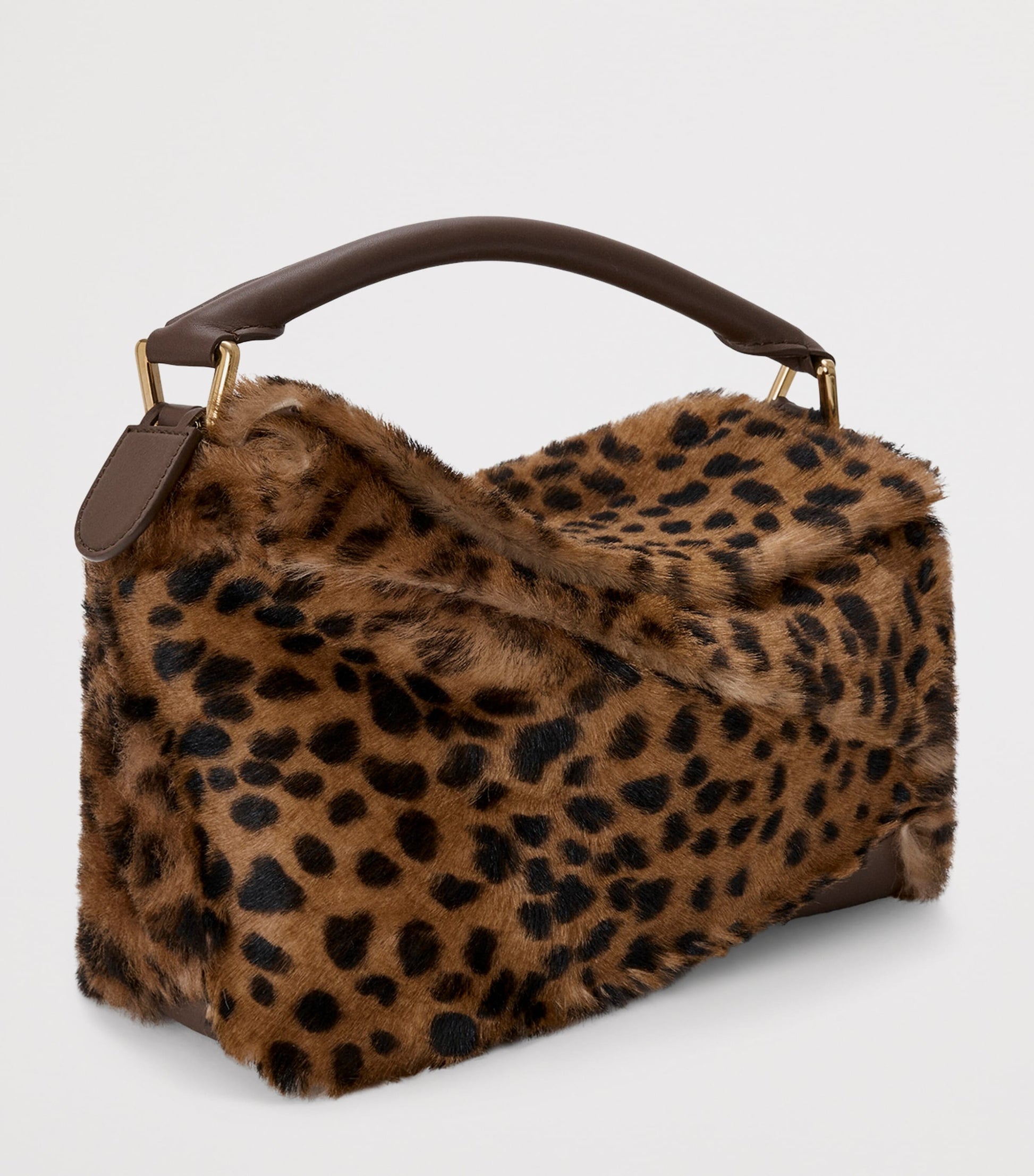 Small Shearling Puzzle Edge Top-Handle Bag