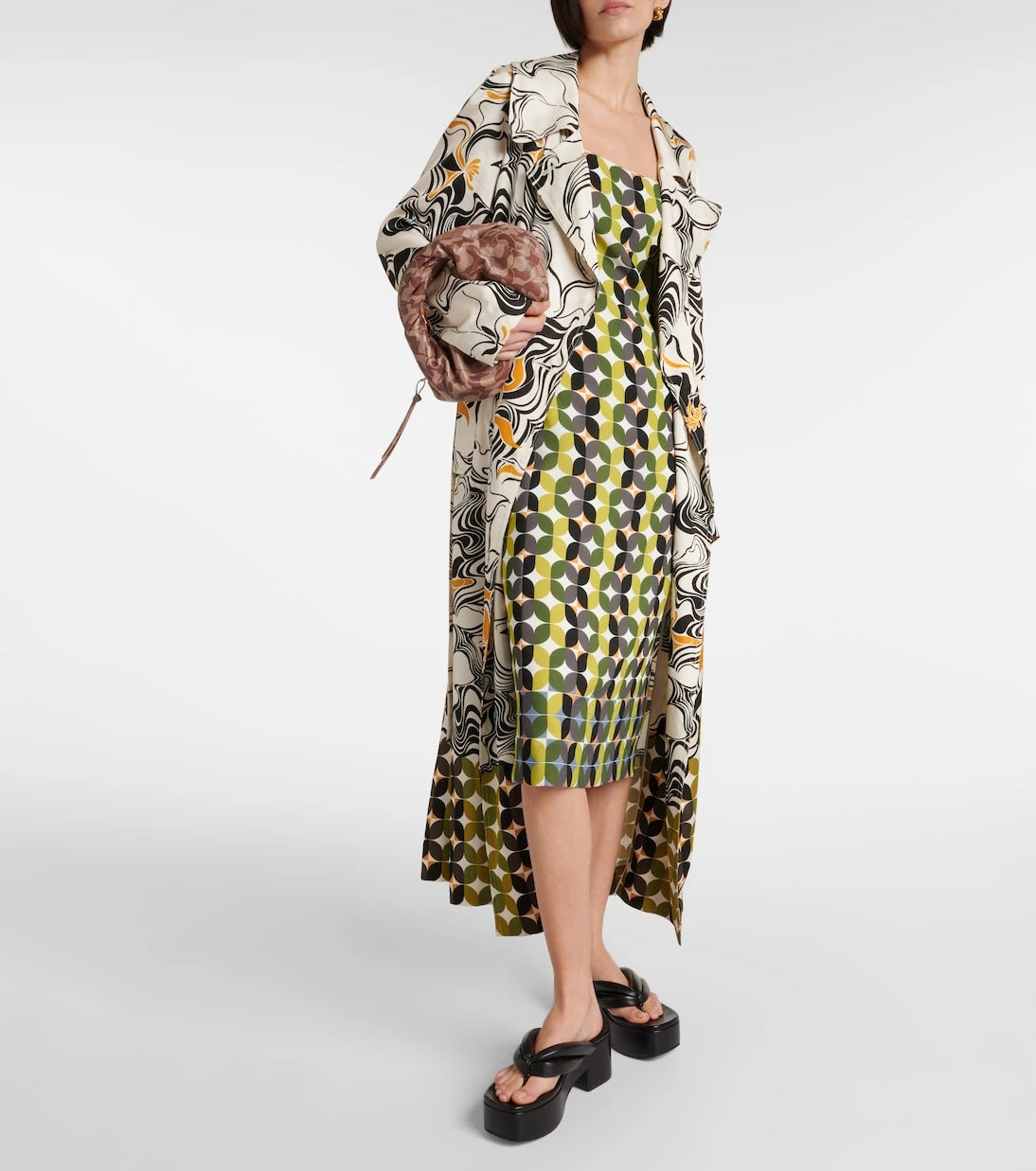 Dries Van Noten - فستان ميدي من الكريب المطبوع