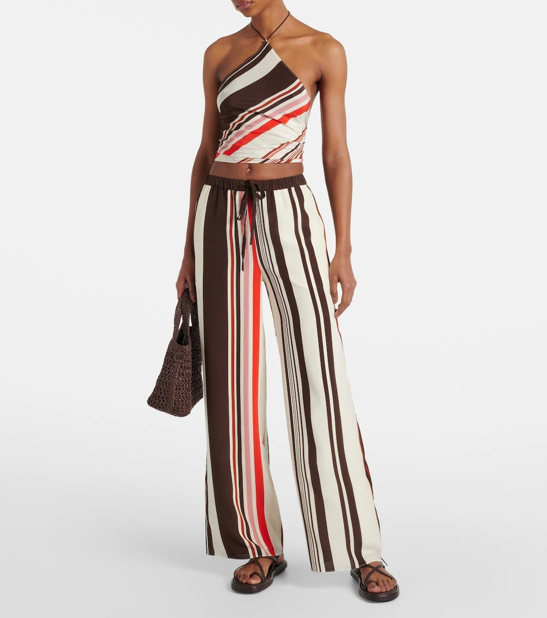 سروال بقصة أرجل واسعة من الساتان الحريري بلون بنفسجي مائل للرمادي