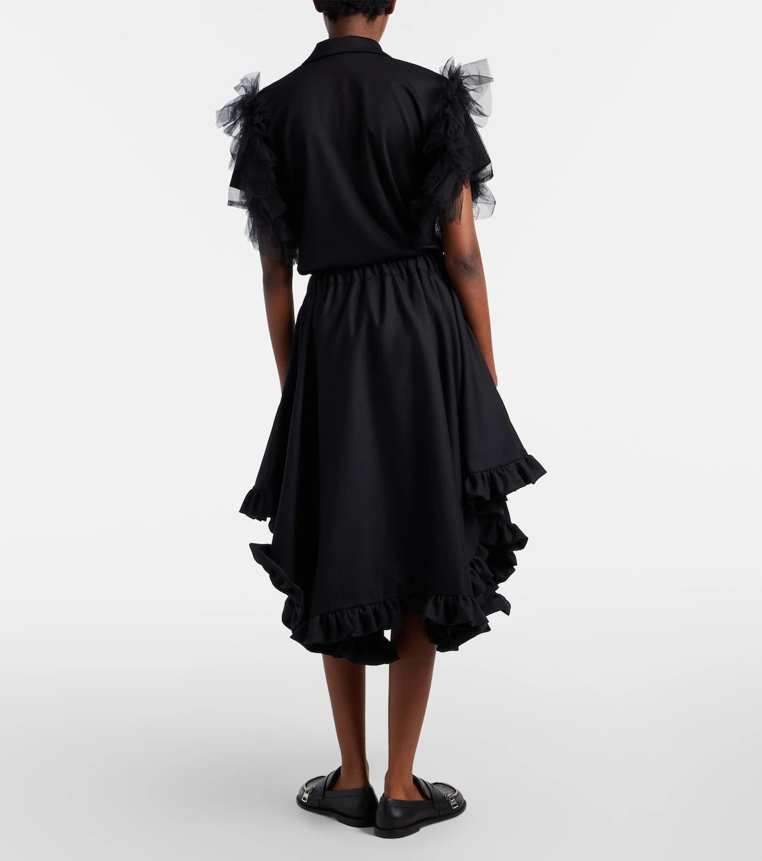 Noir Kei Ninomiya - Ruffled tiered wool midi skirt