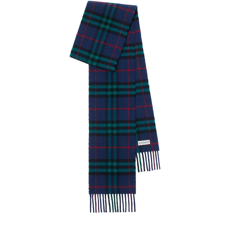 Blue Cashmere Narrow Check Scarf