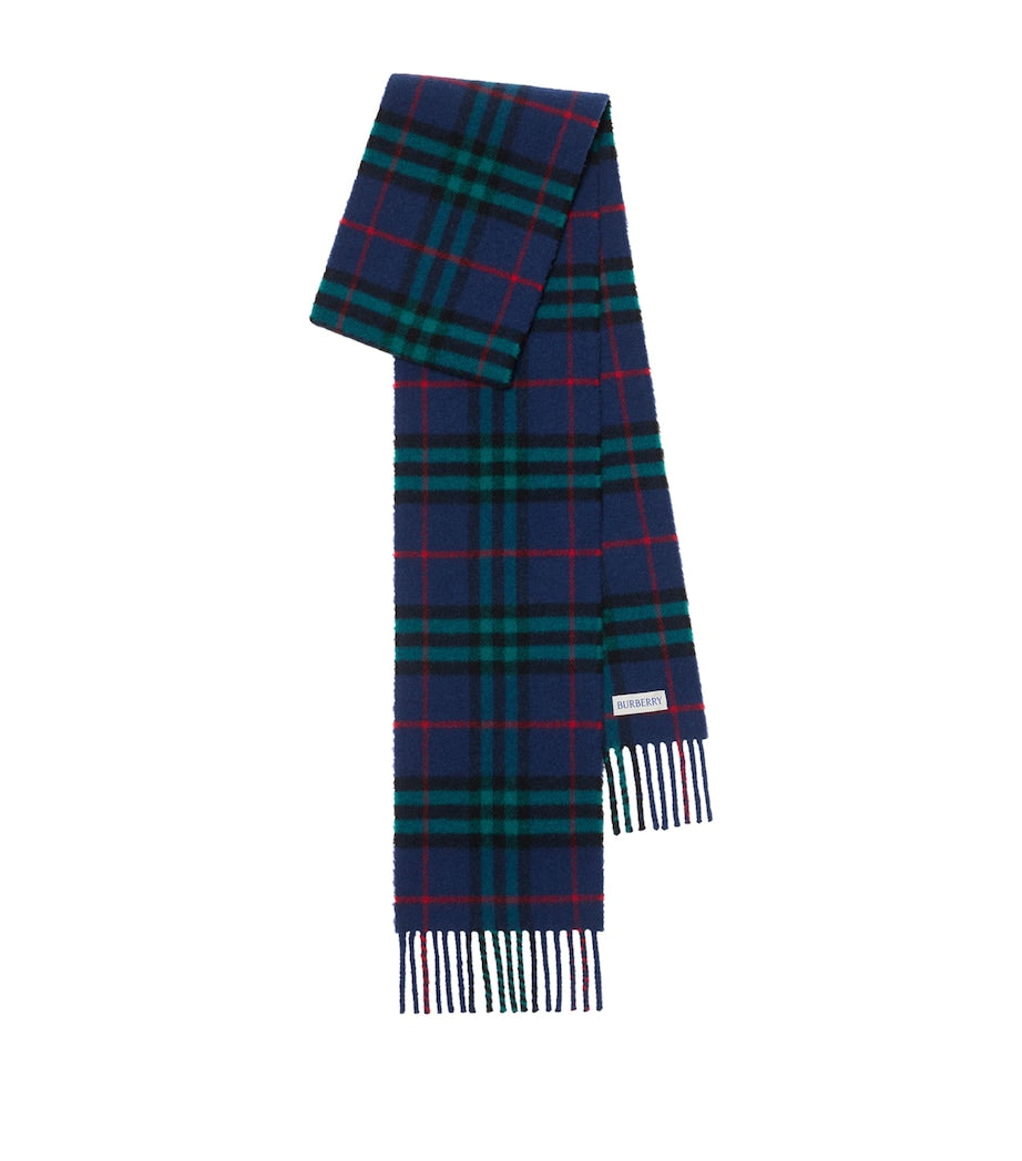 Blue Cashmere Narrow Check Scarf
