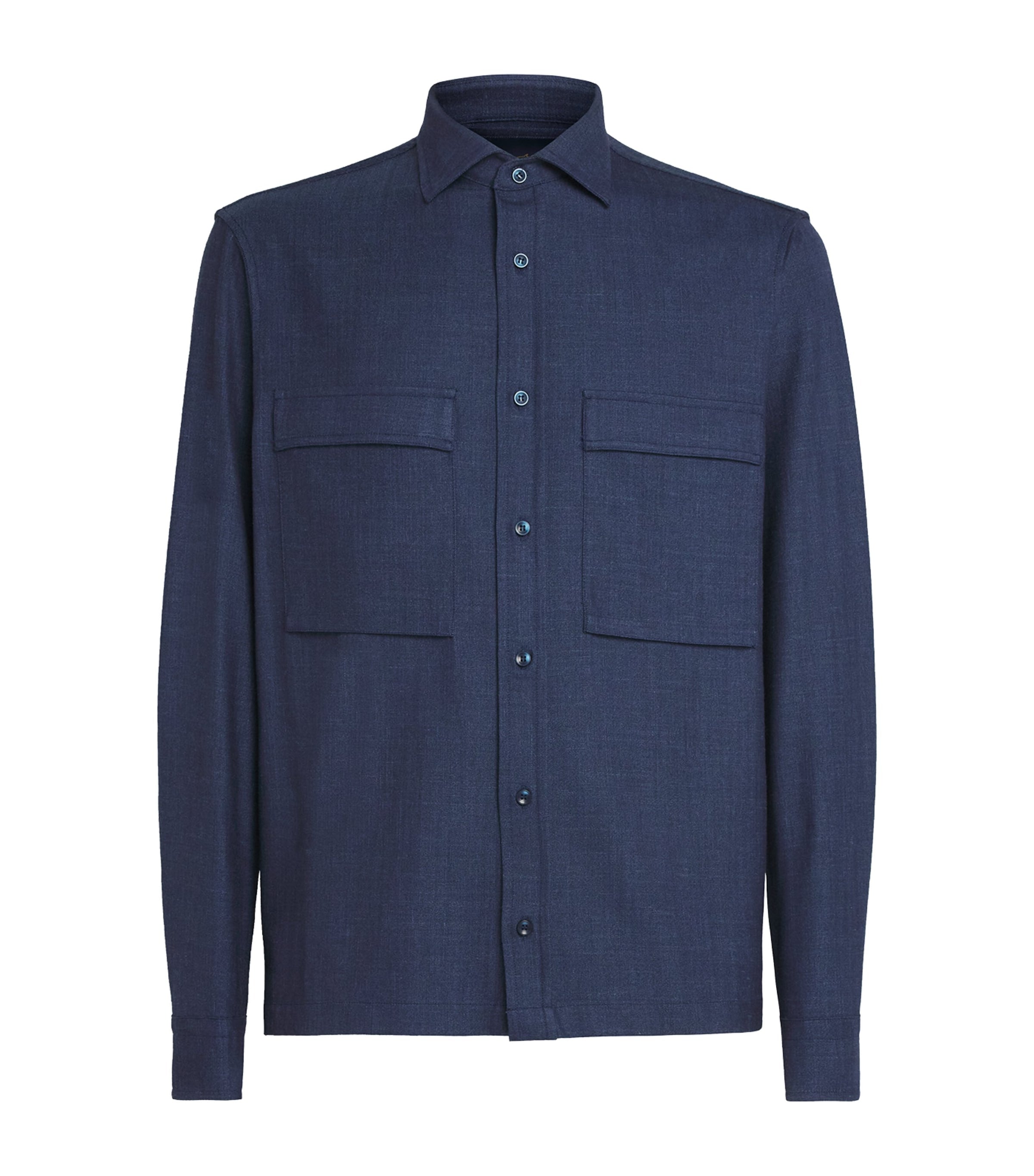 Paul & Shark Navy Wool-Silk-Linen-Blend Overshirt