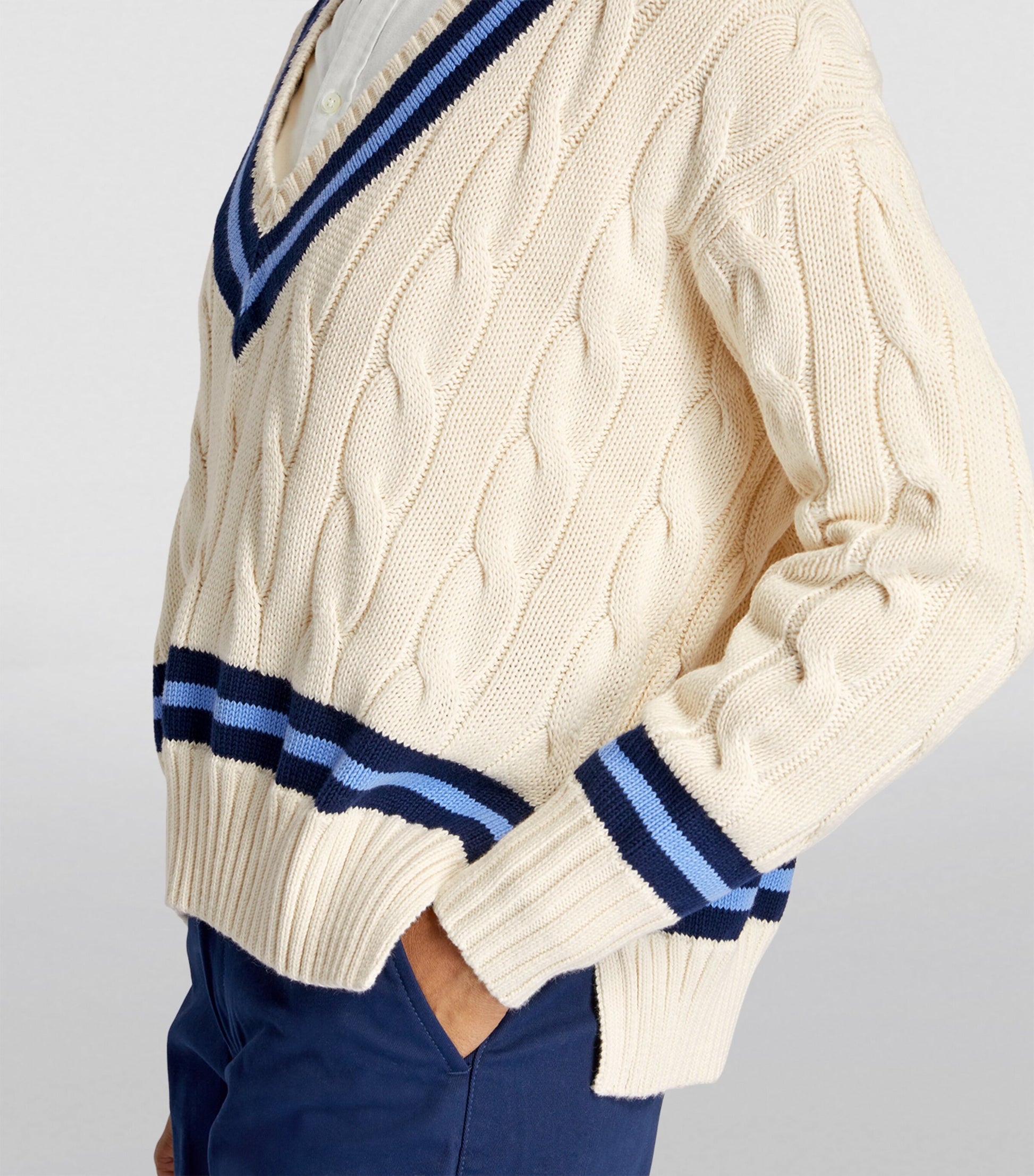 Polo Ralph Lauren Blue Cable-Knit Cricket Sweater