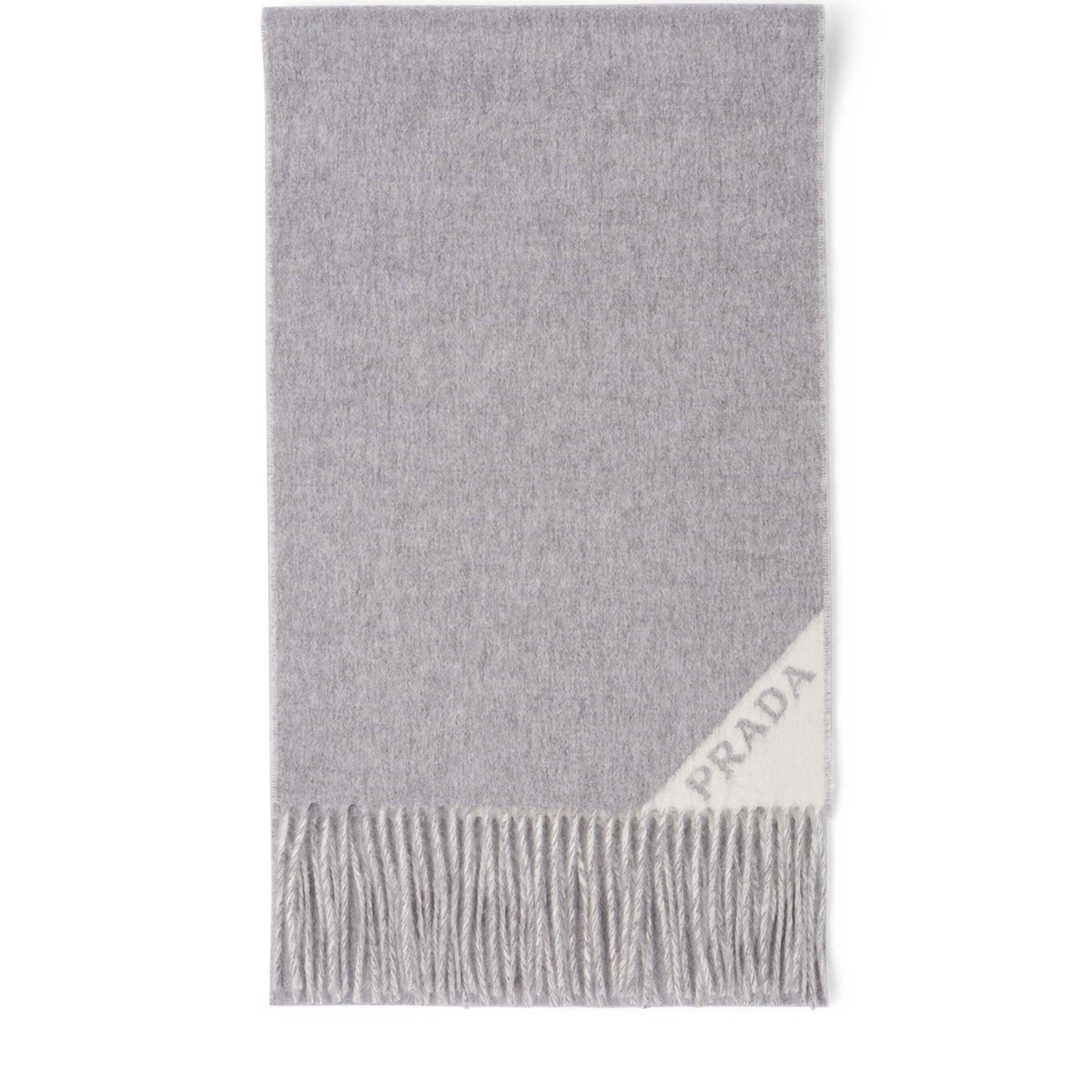 Prada Grey Cashmere Logo Scarf