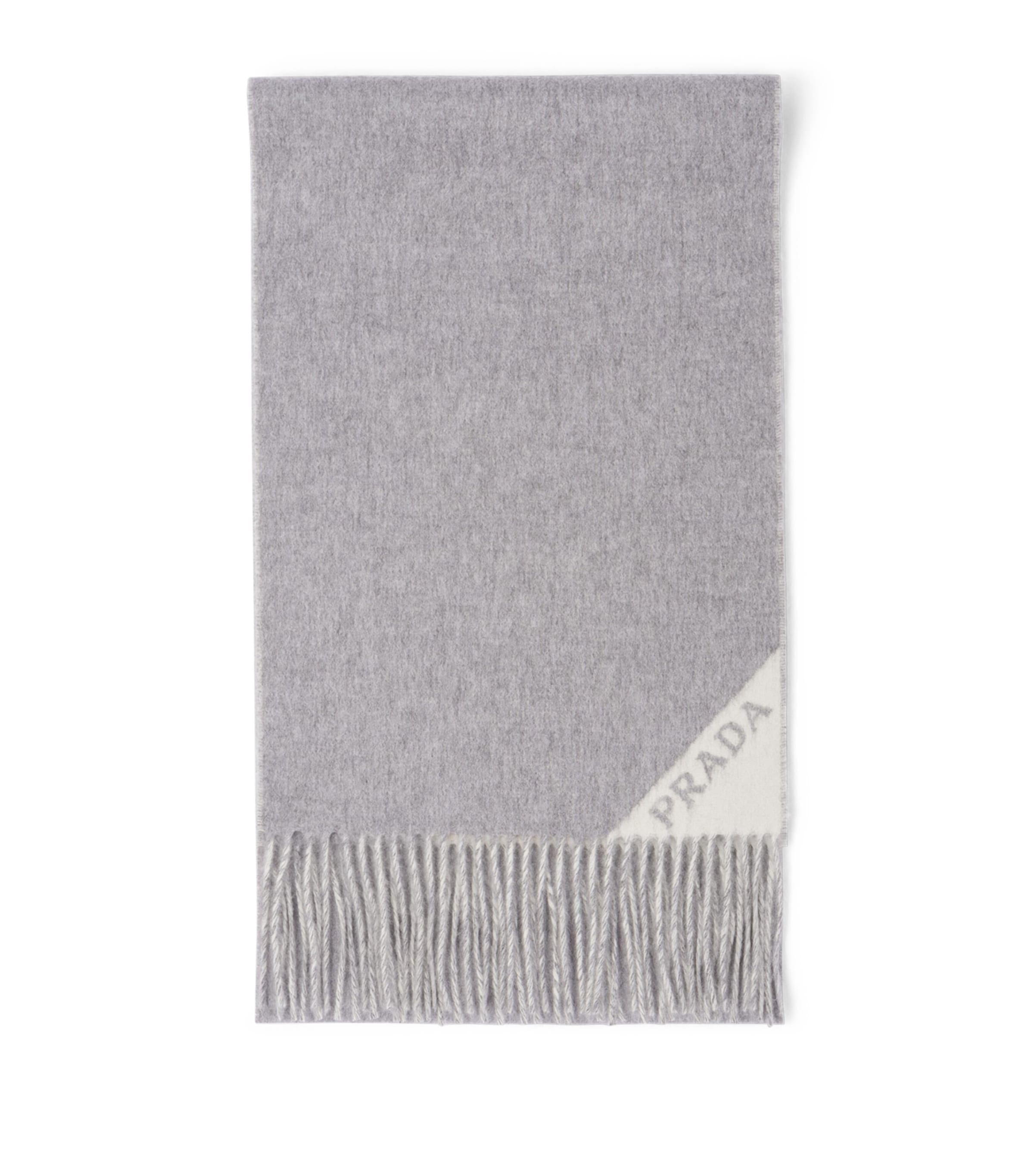 Prada Grey Cashmere Logo Scarf