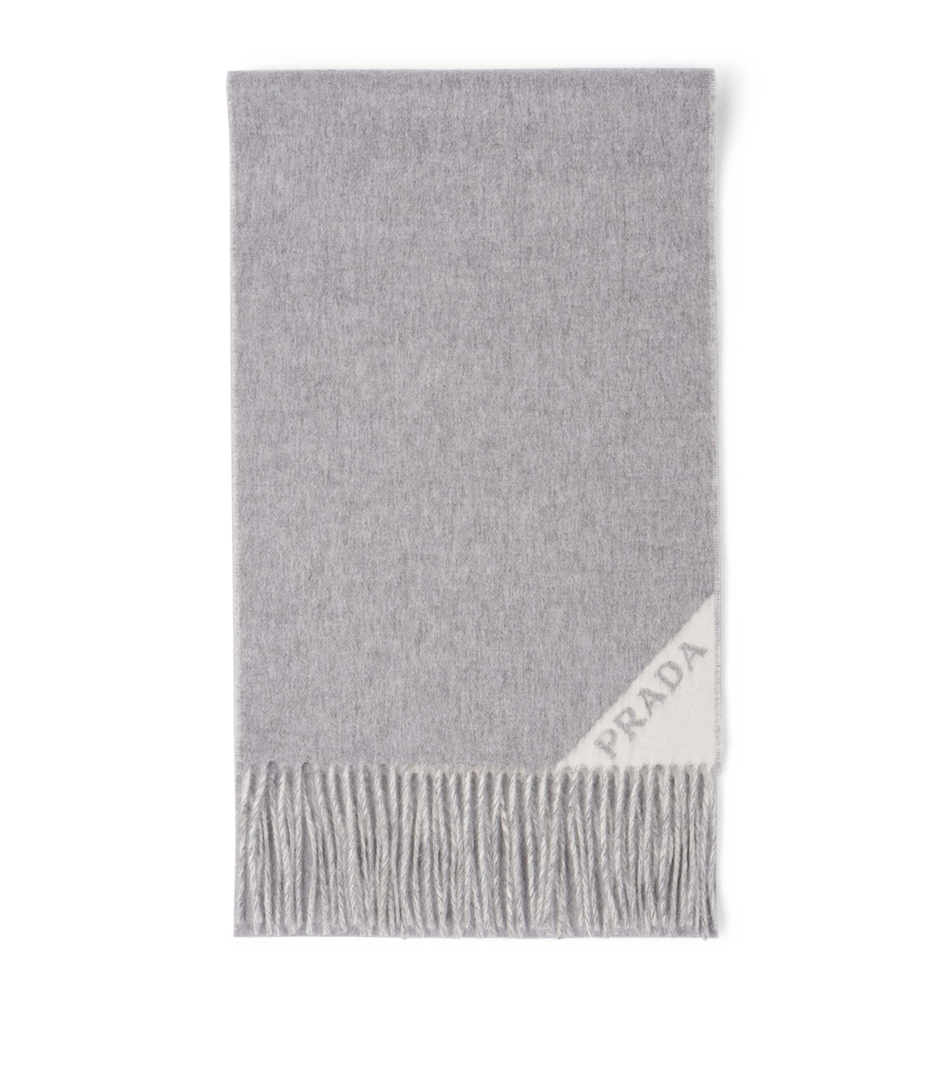 Prada Grey Cashmere Logo Scarf