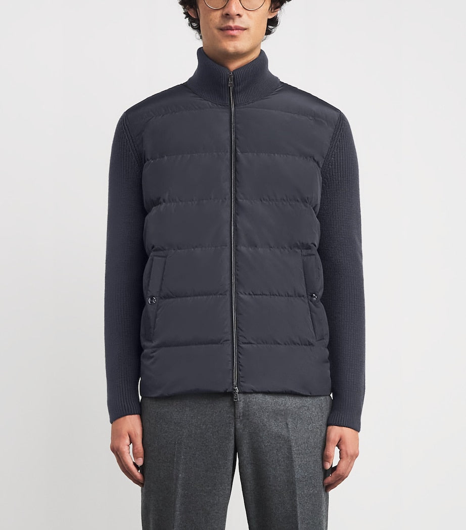 Grey Down Wool-Blend Hybrid Puffer Jacket