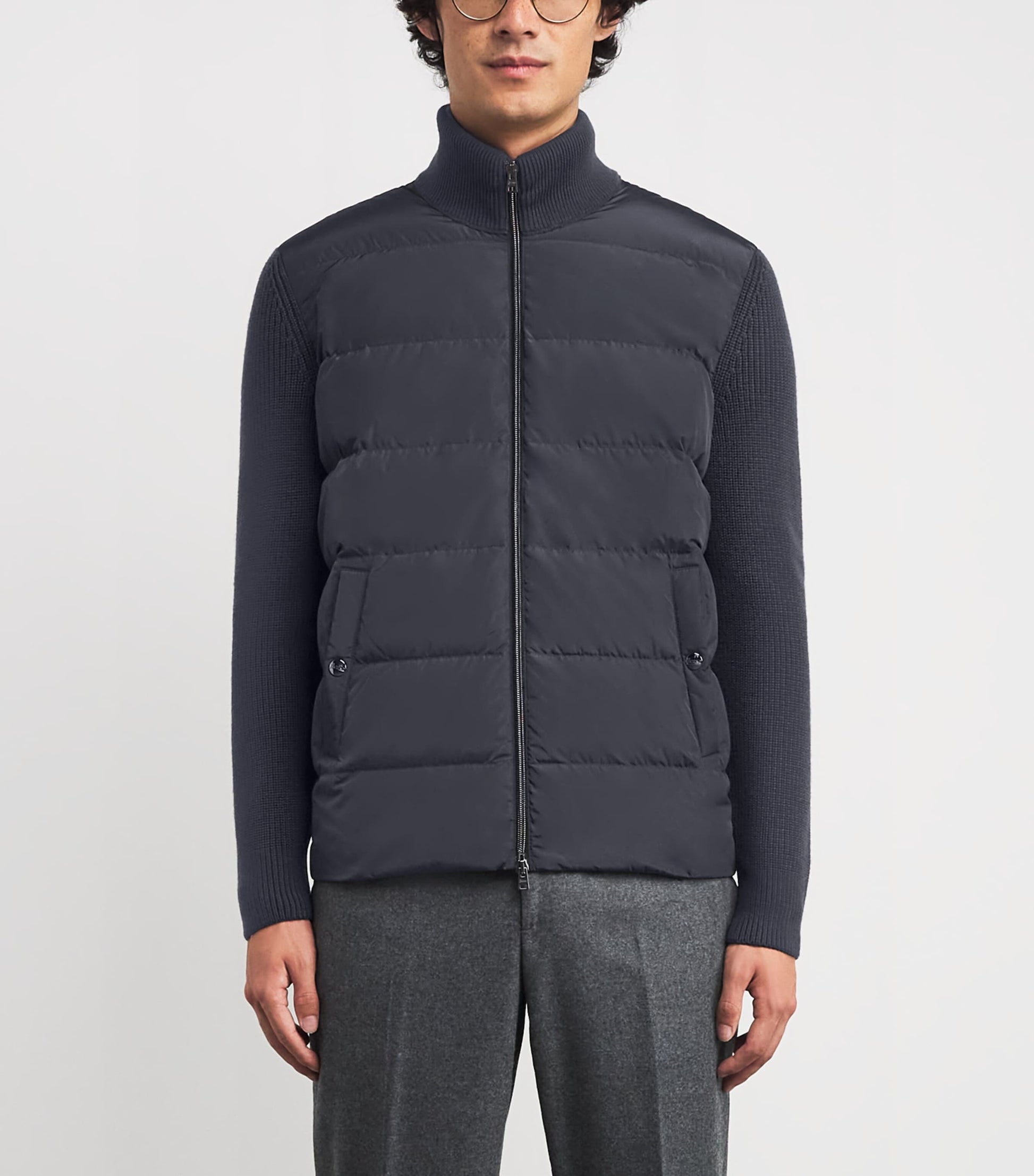 Grey Down Wool-Blend Hybrid Puffer Jacket