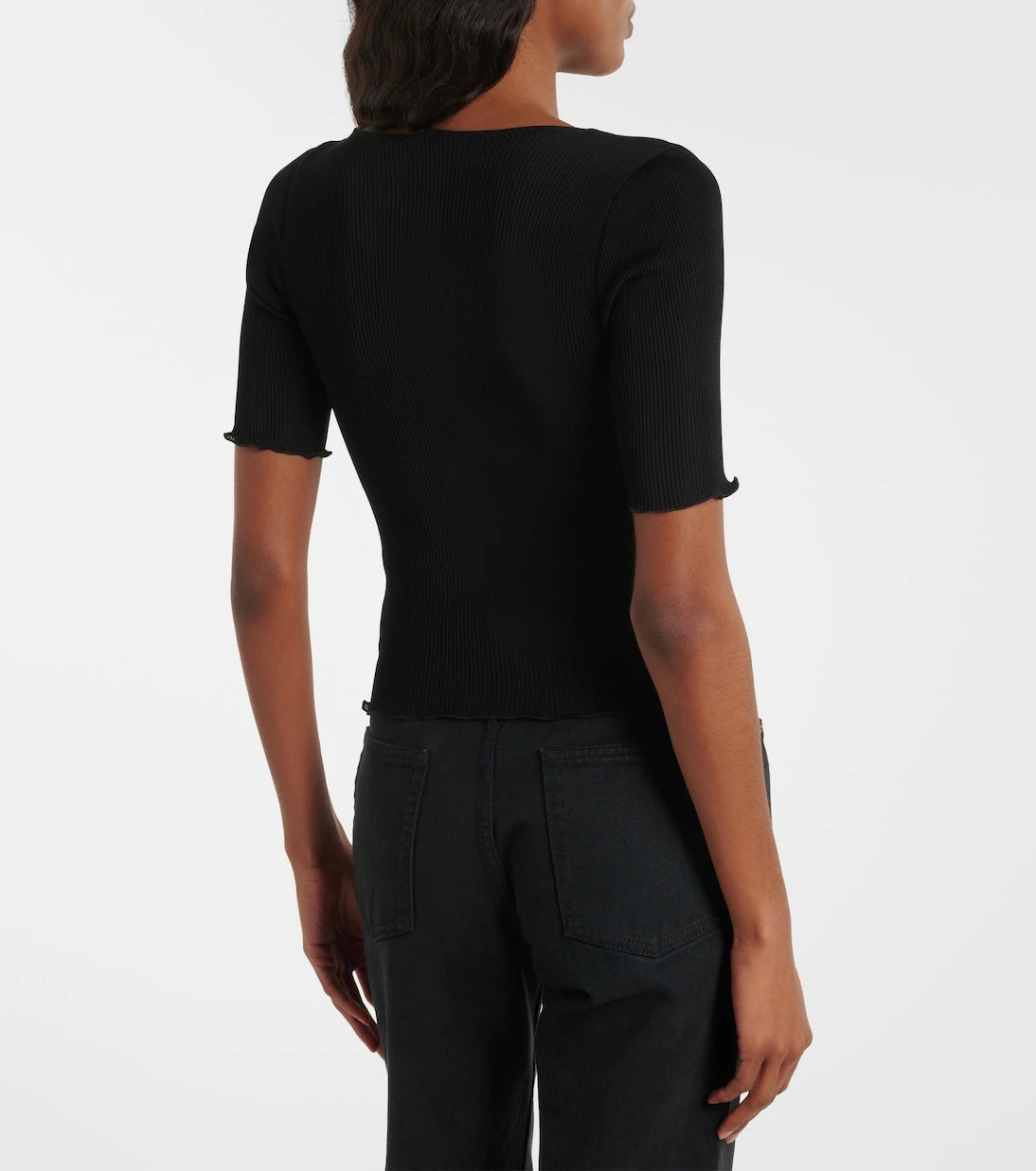 Saint Laurent - Lace-trimmed ribbed-knit silk top