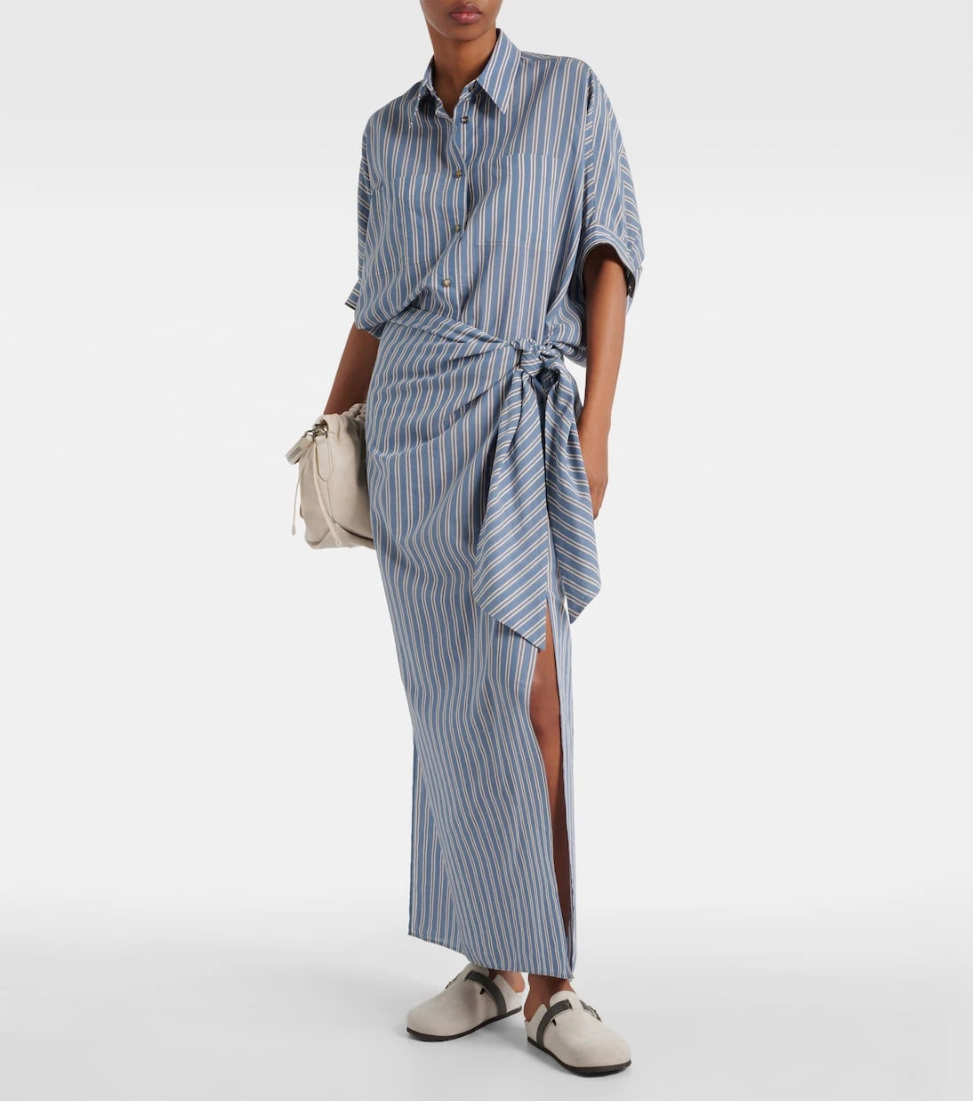 Brunello Cucinelli - Striped cotton and silk wrap skirt