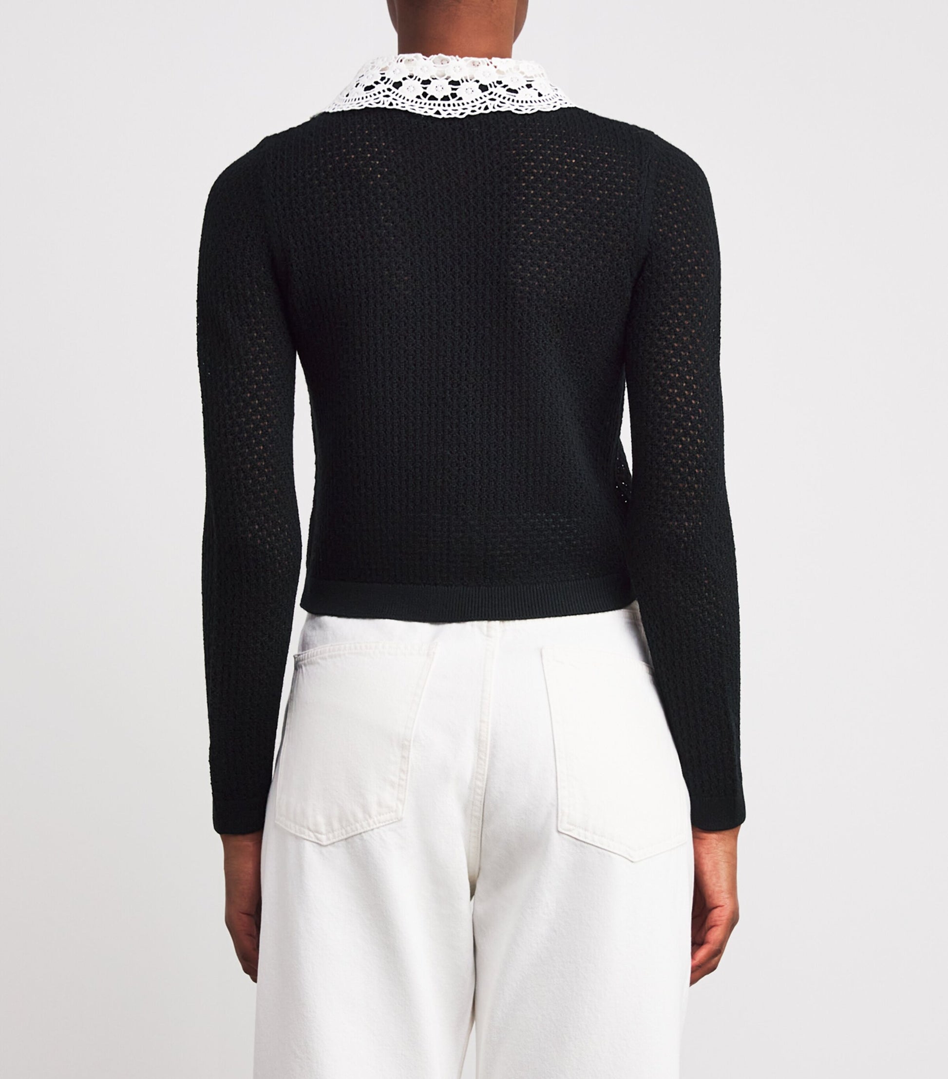 Alice+Olivia Black Wool Collared Carson Cardigan