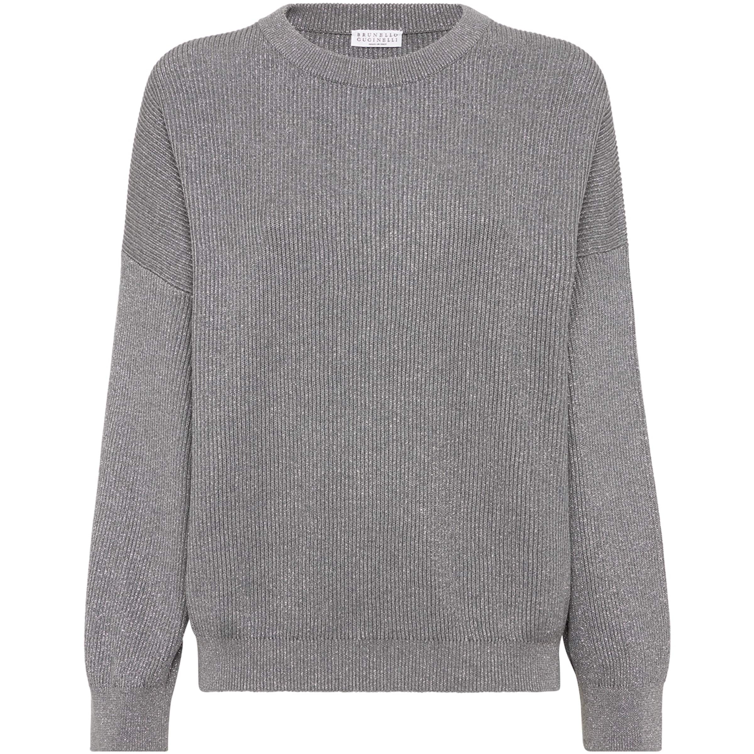Brunello Cucinelli Grey Cotton-Blend Sparkling Vanisé Sweater