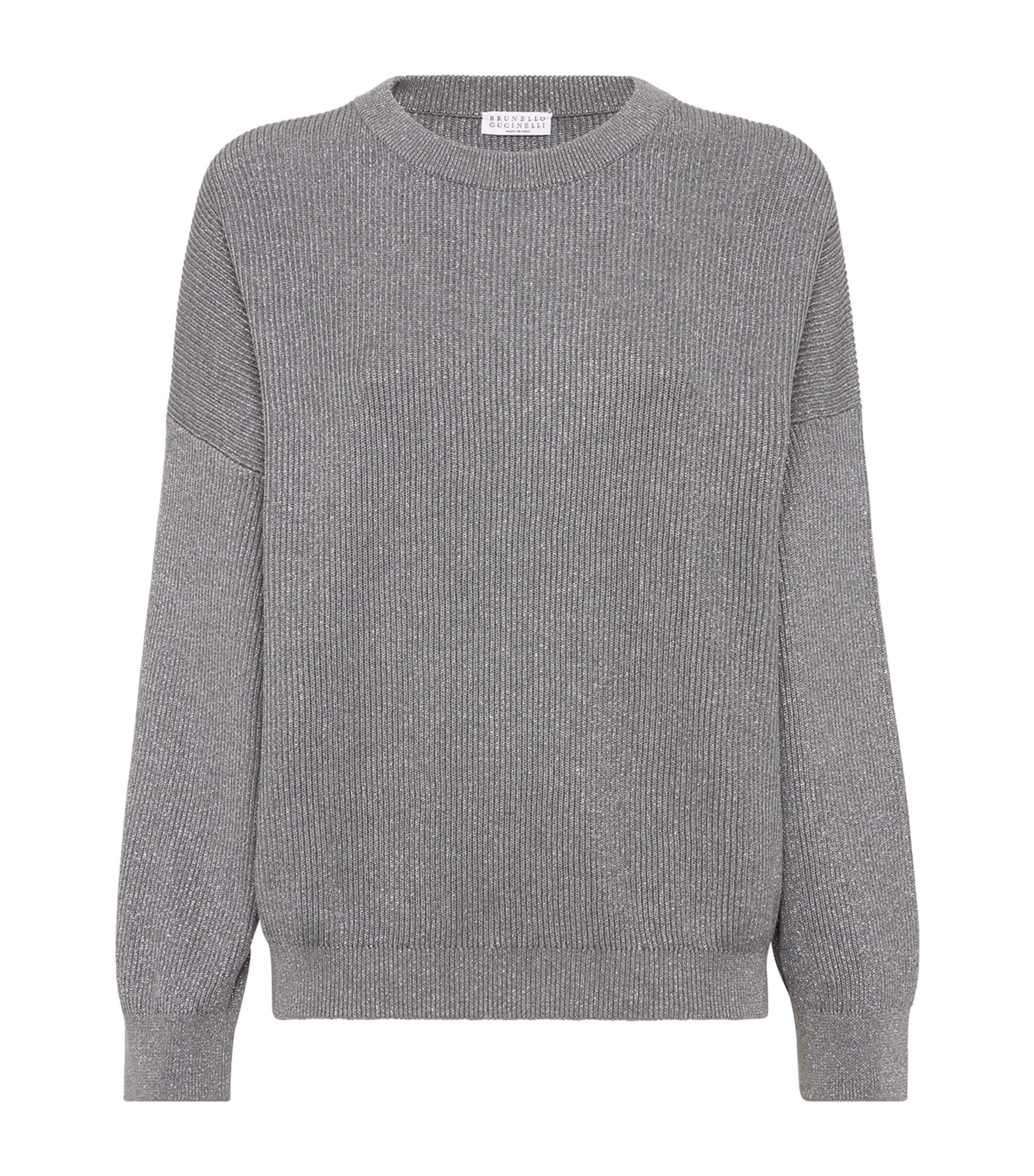 Brunello Cucinelli Grey Cotton-Blend Sparkling Vanisé Sweater