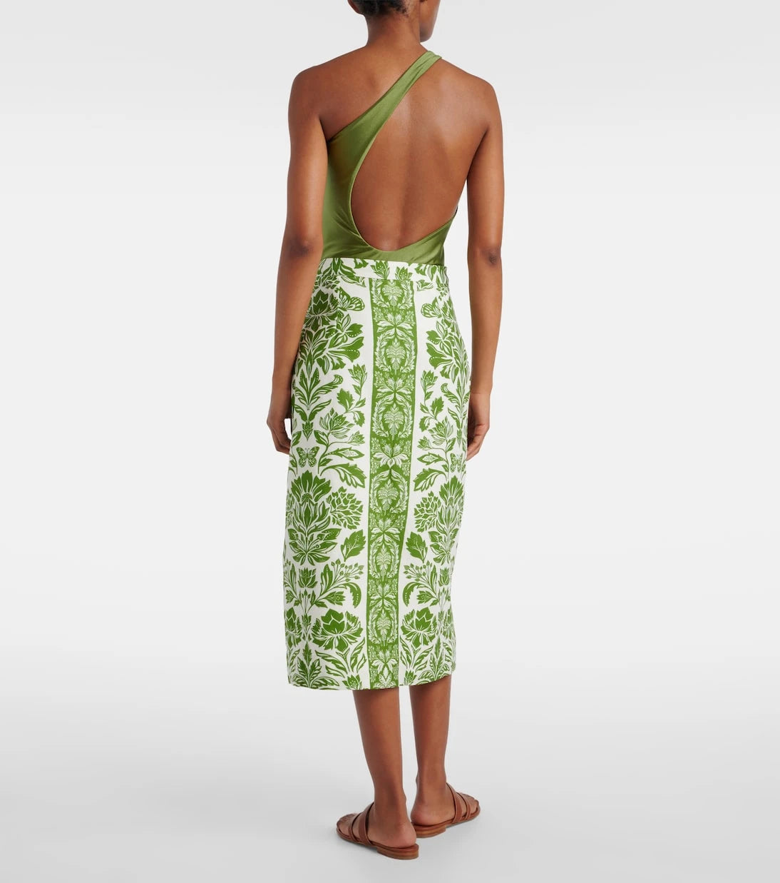 Farm Rio - Delicate Tapestry linen-blend midi skirt