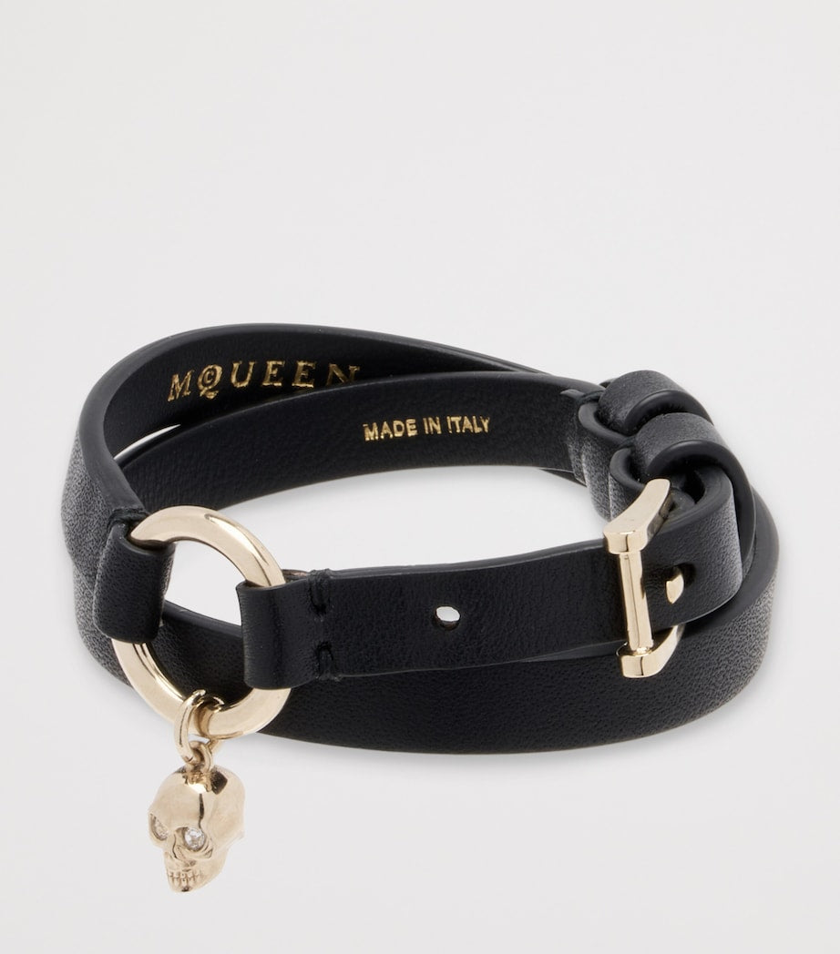 McQueen Leather Skull Ring Double Wrap Bracelet