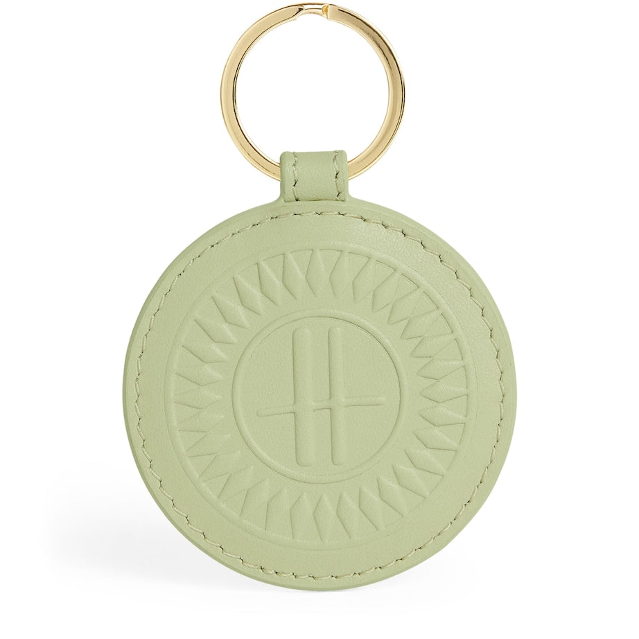 Green Leather Logo Circle Keyring