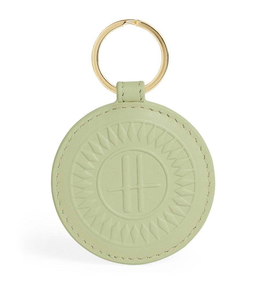 Green Leather Logo Circle Keyring