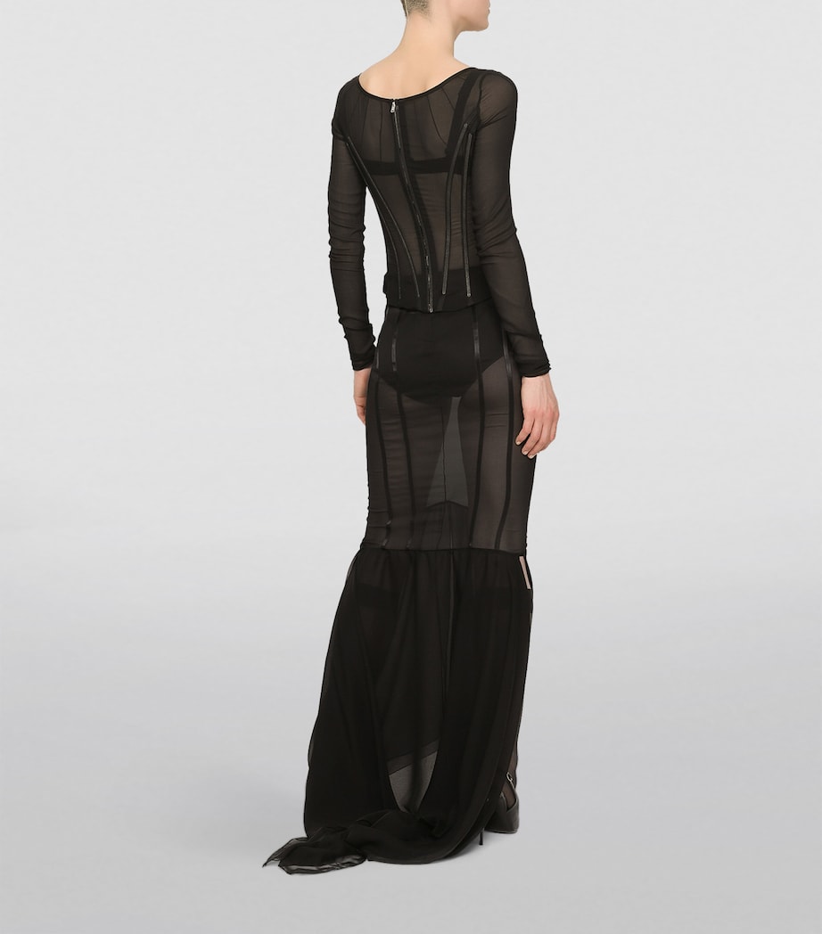 Dolce & Gabbana Multi Silk-Blend Black Sicily Ruffle Maxi Skirt