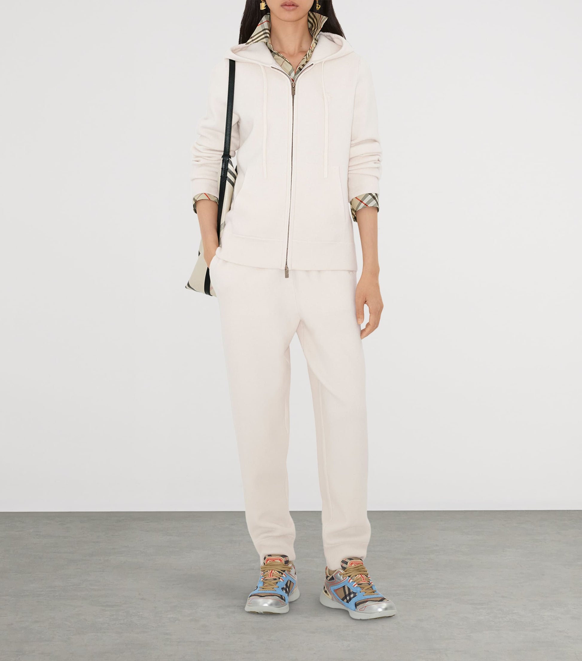 White Cashmere-Blend Zip-Up Hoodie