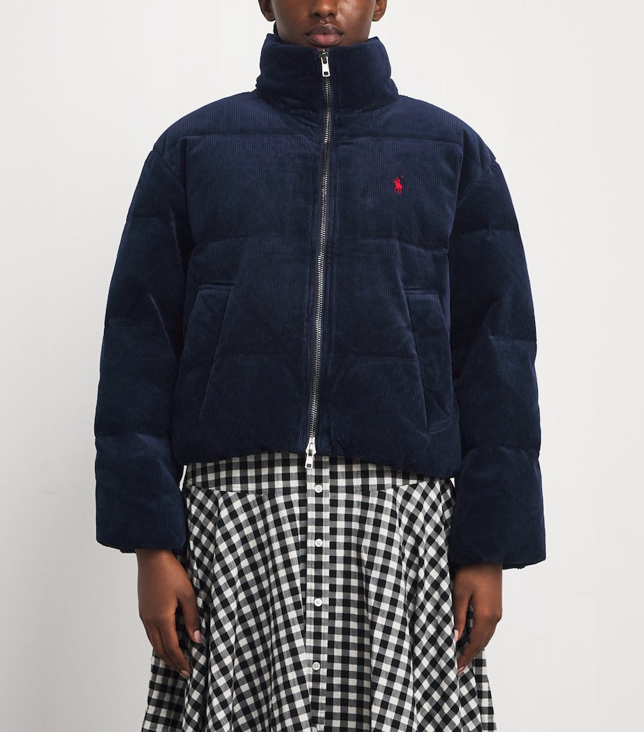 Navy Stretch-Cotton Corduroy Puffer Jacket