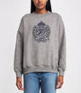 Grey Fleece Crest-Embroidered Sweatshirt
