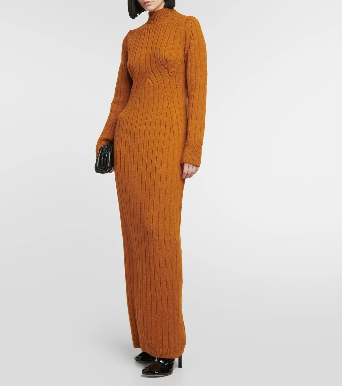 فستان ماكسي من الصوف محبوك بضفيرة "تيجان" من Dries Van Noten