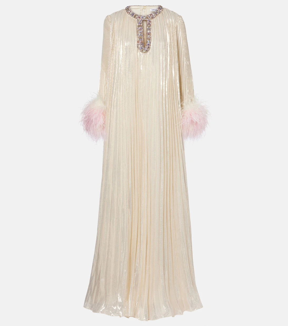 Self-Portrait - Embellished feather-trimmed silk-blend maxi dress