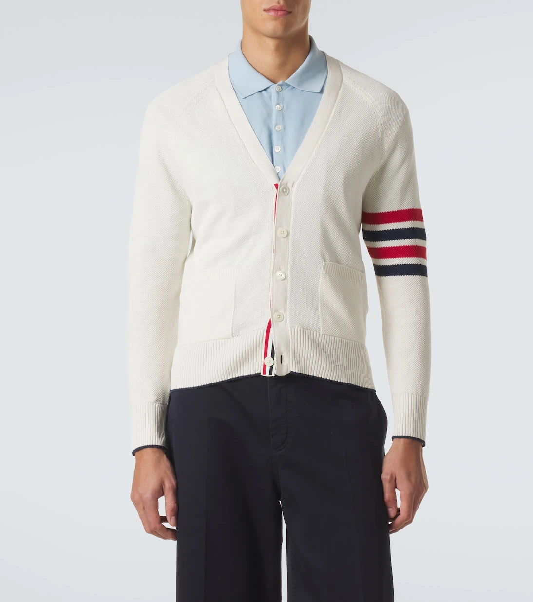 Thom Browne - 4-Bar linen and cotton cardigan