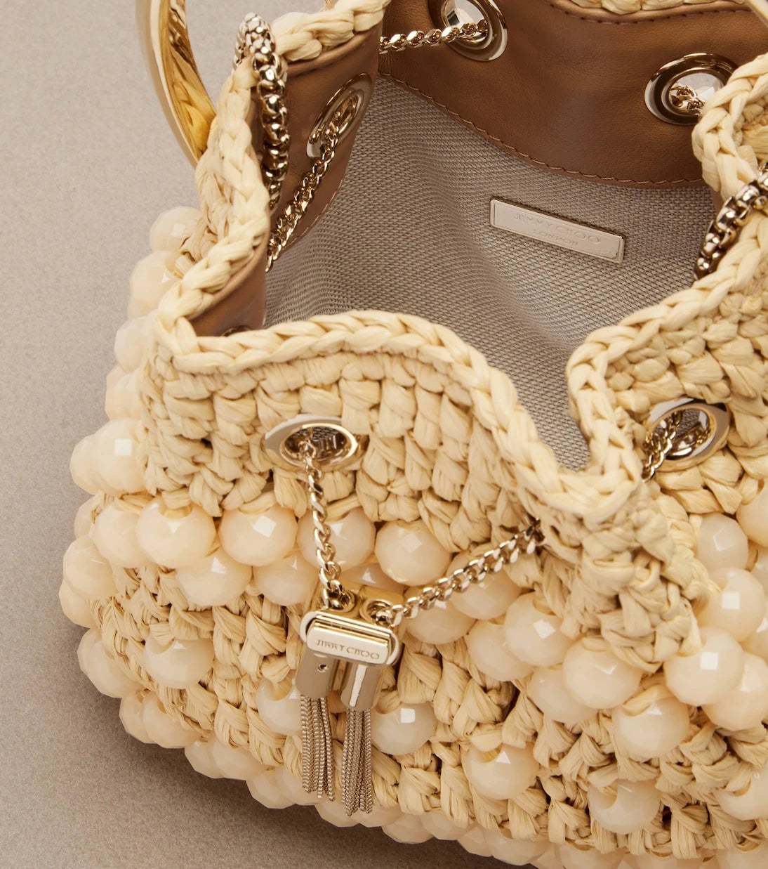 Jimmy Choo - Bon Bon Small beaded raffia bucket bag