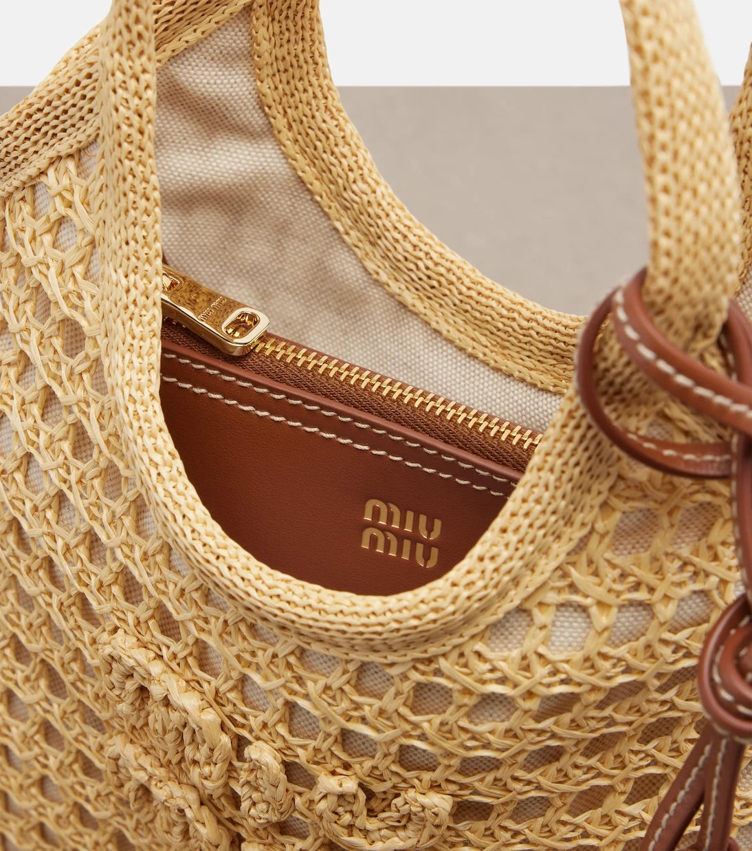 Miu Miu - Ivy crochet raffia-effect top-handle bag