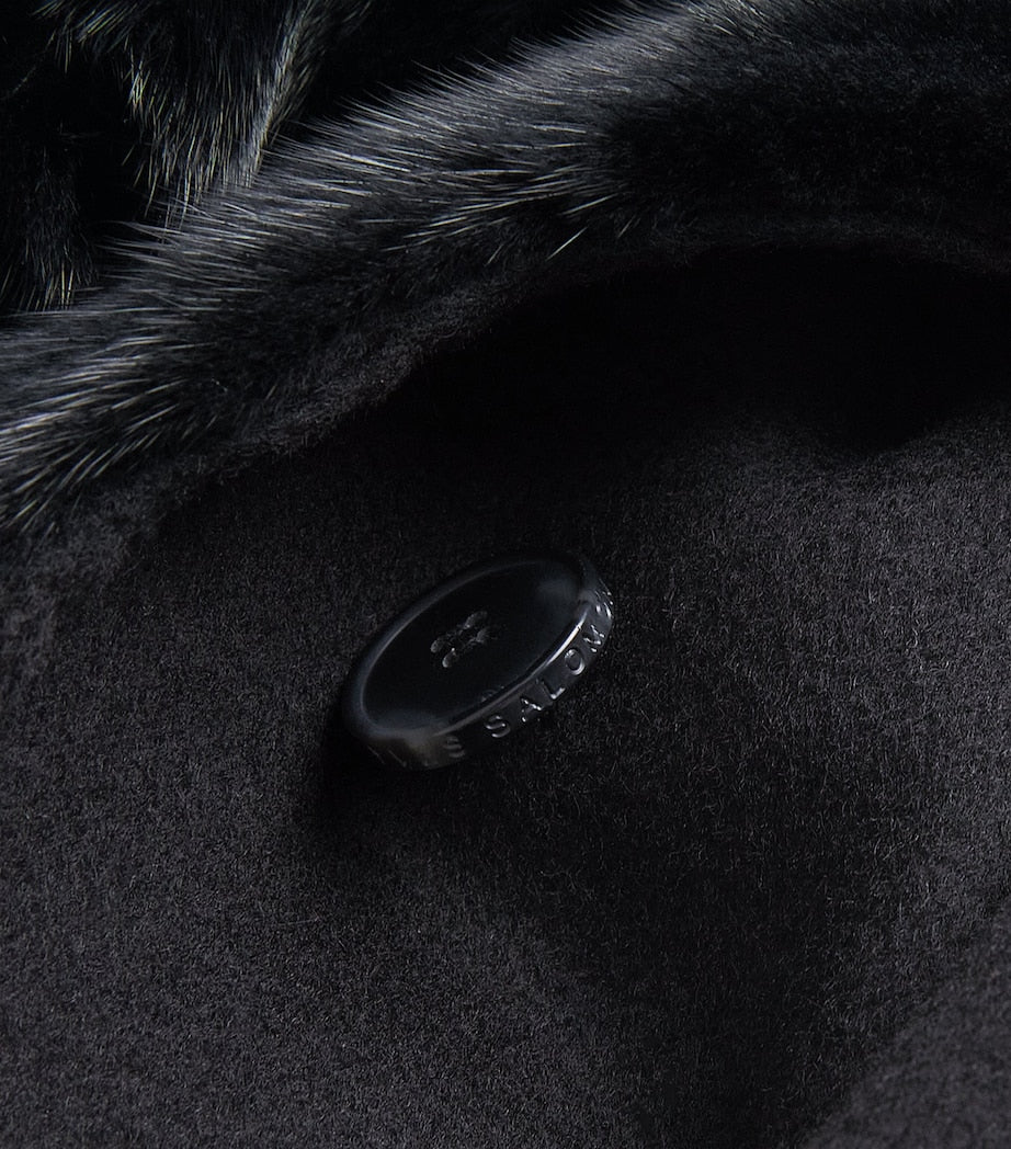 Hooded Mink Fur-Trim Coat