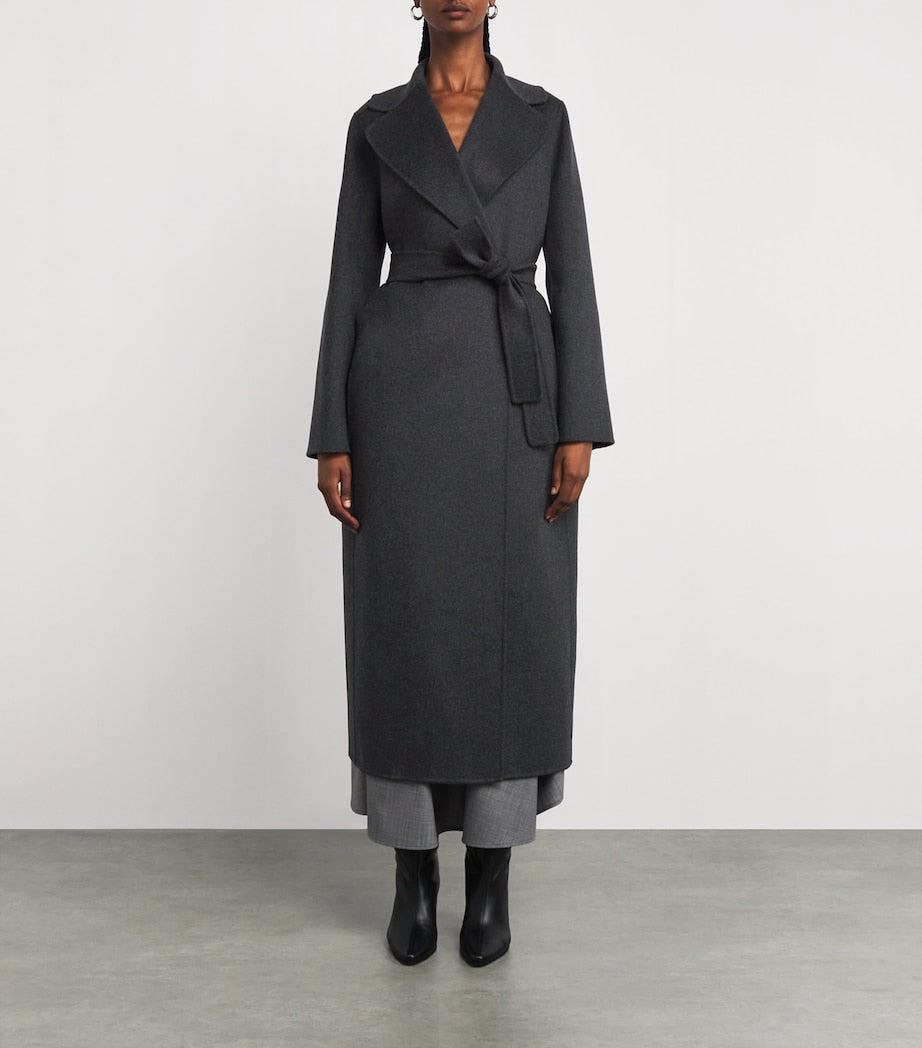 Grey Virgin Wool Wrap Coat