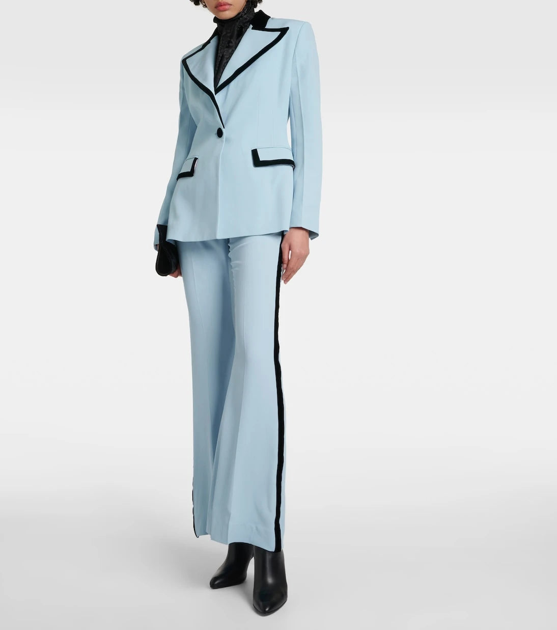 Nina Ricci - Velvet-trimmed cady flared pants