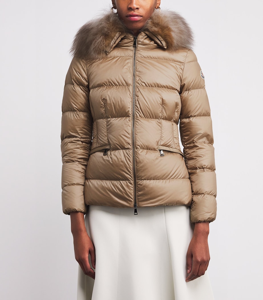 Moncler Beige Shearling-Trim Boed Puffer Jacket